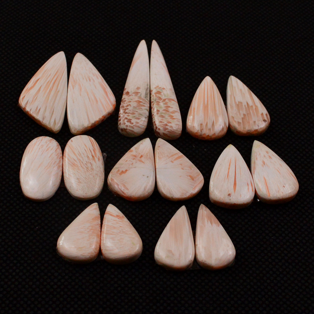 Image of 8 Pairs 109Cts Natural Pink Scolecite Cabochons Pairs lot for Silver Jewelry Making  35x6 16x8mm #19256