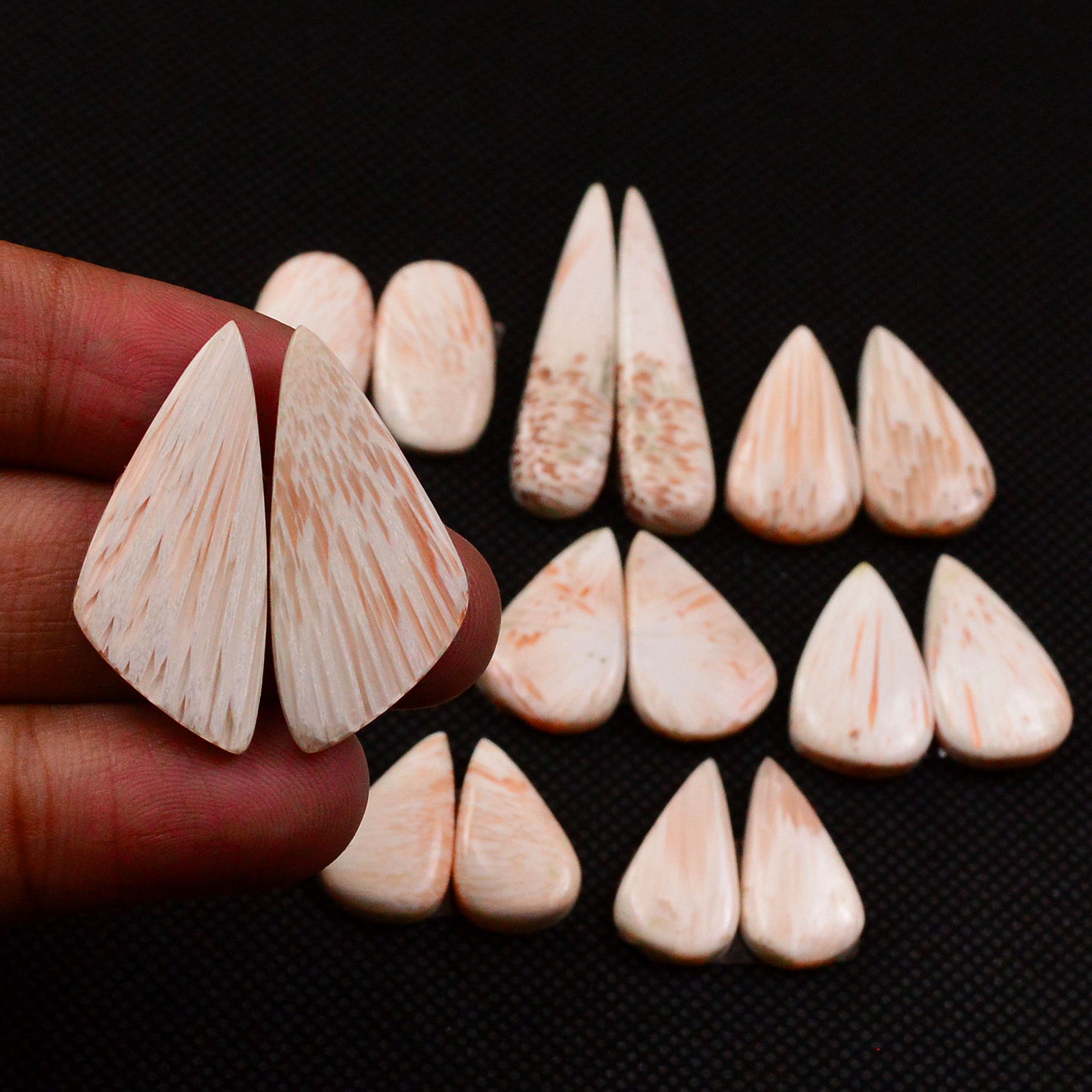 8 Pairs 109Cts Natural Pink Scolecite Cabochons Pairs lot for Silver Jewelry Making  35x6 16x8mm 19256