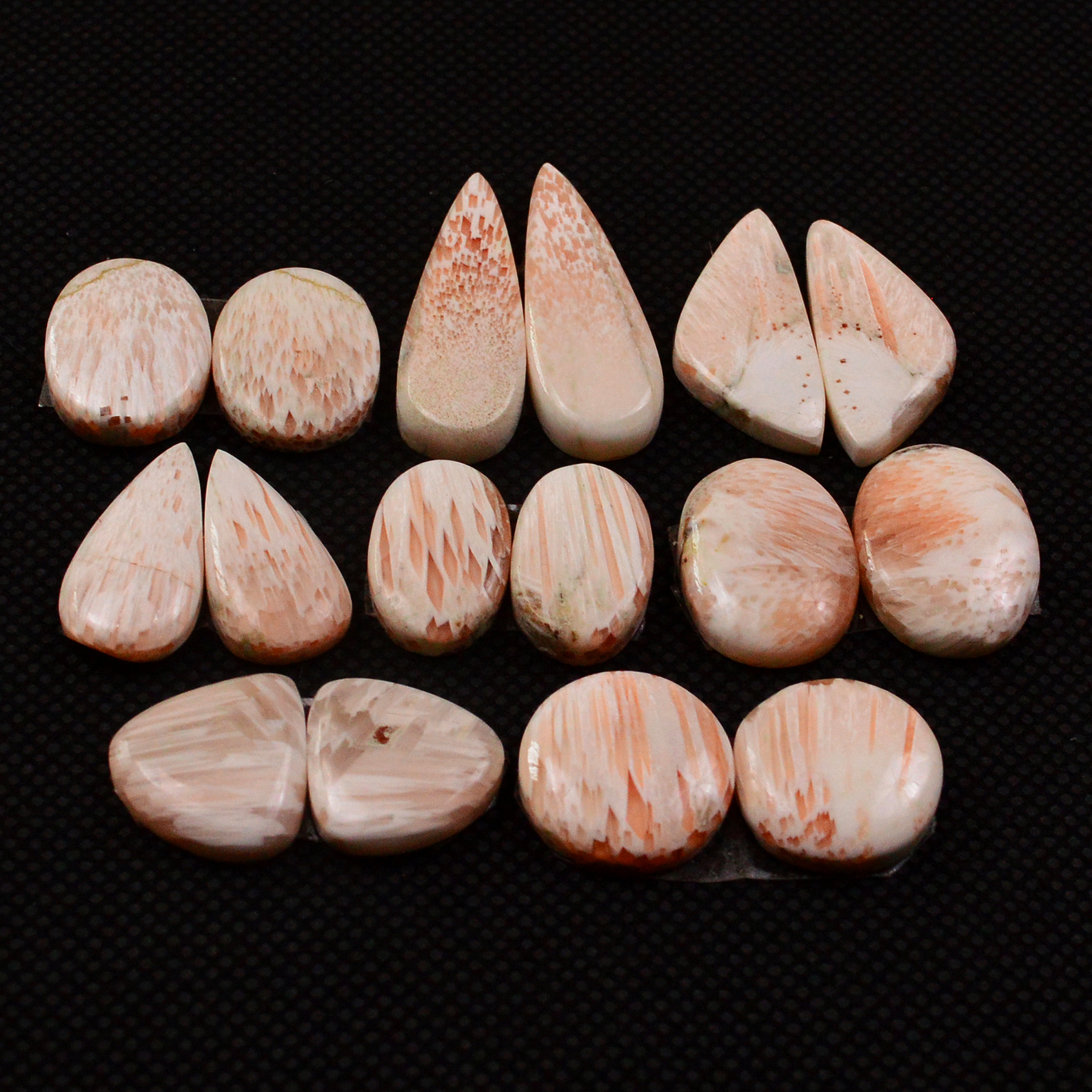 8 Pairs 106Cts Natural Pink Scolecite Cabochons Pairs lot for Silver Jewelry Making  28x7 13x13mm 19257