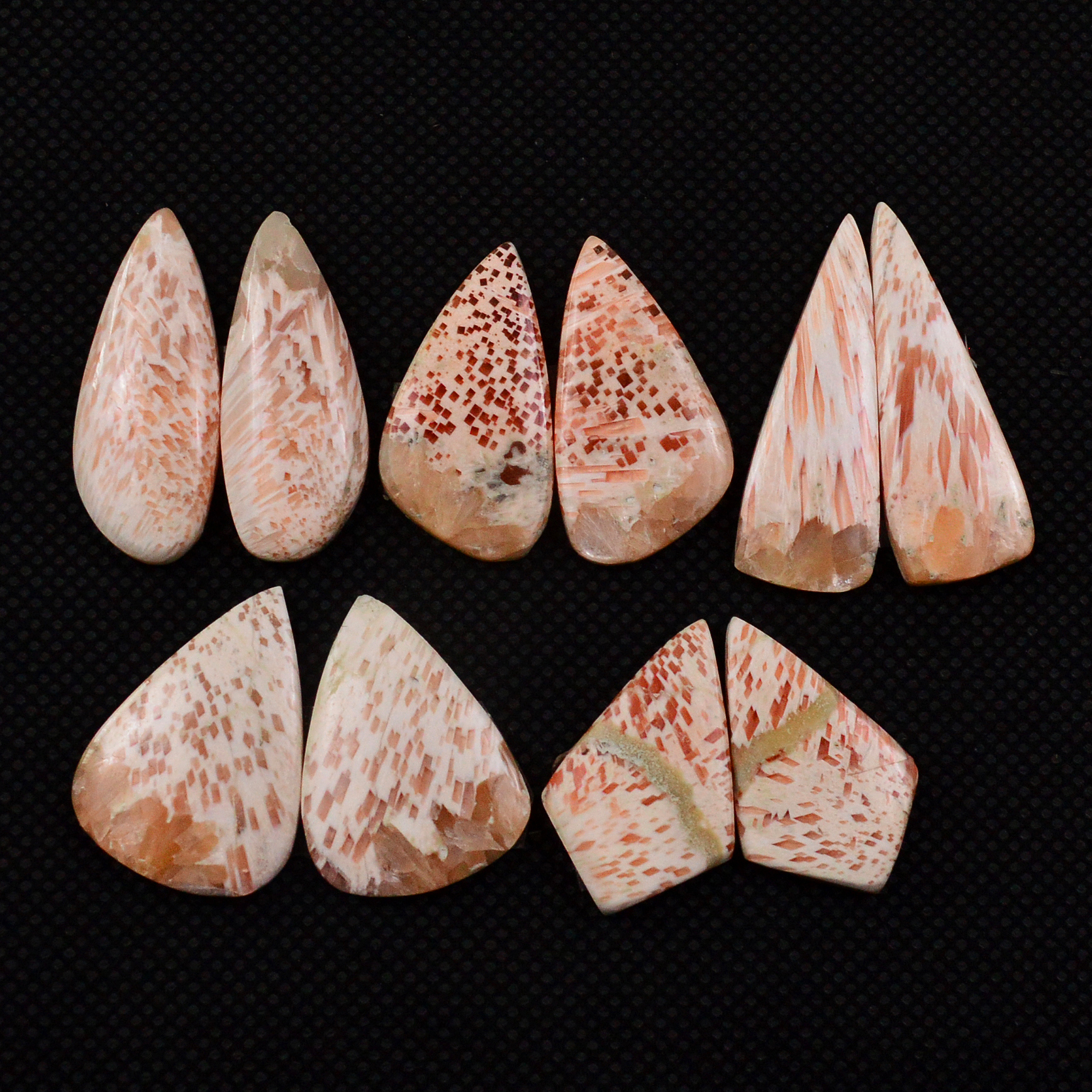 5 Pairs 88Cts Natural Pink Scolecite Cabochons Pairs lot for Silver Jewelry Making  30x9 22x13mm 19258