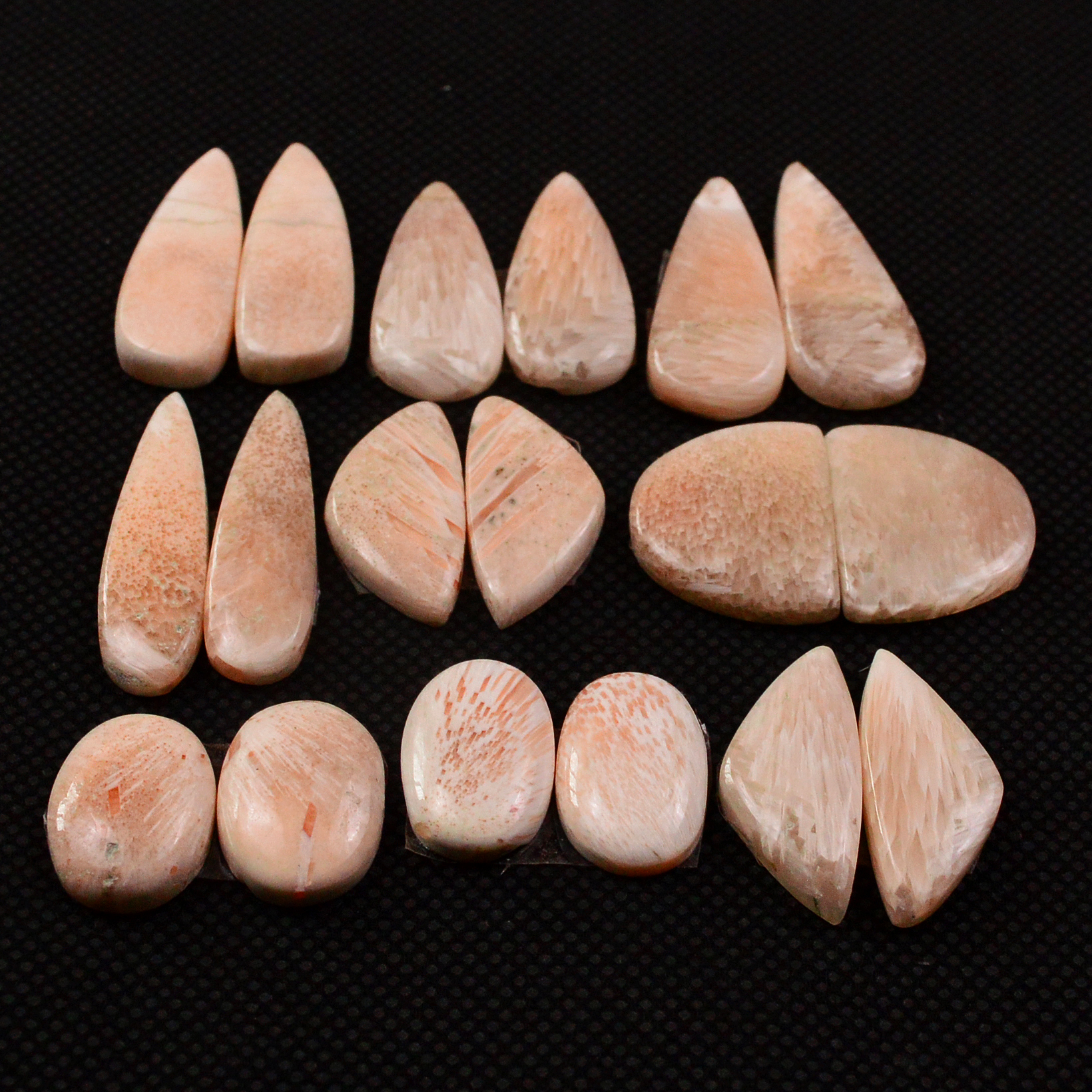 9 Pairs 129Cts Natural Pink Scolecite Cabochons Pairs lot for Silver Jewelry Making  26x6 14x10mm 19259