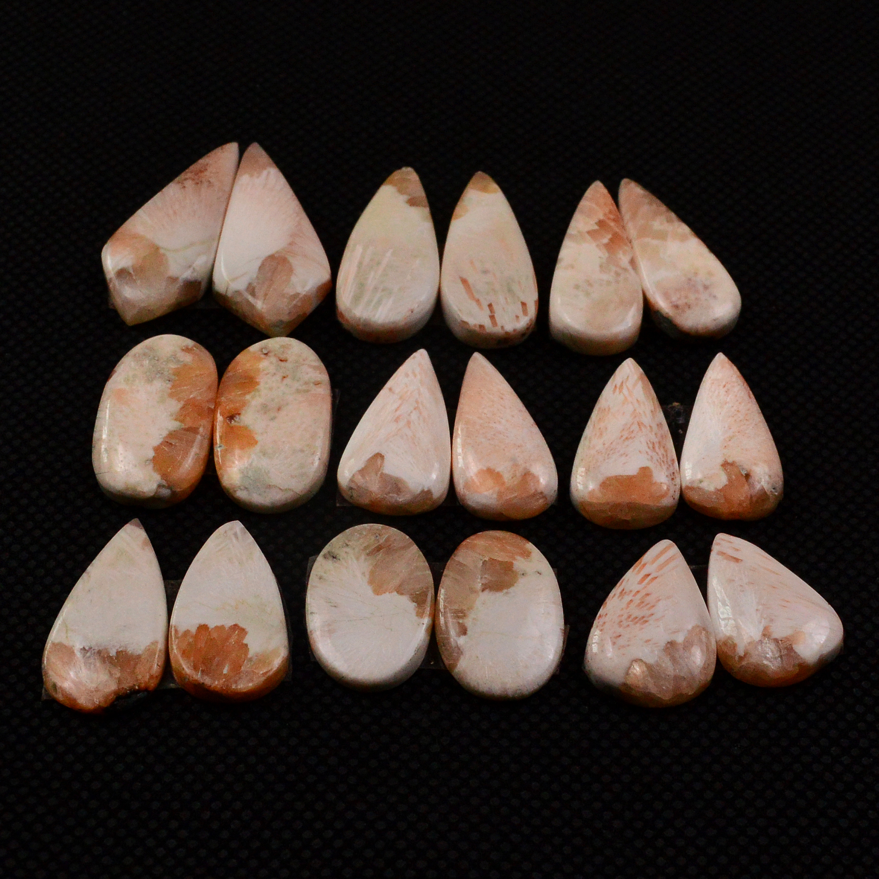 9 Pairs 98Cts Natural Pink Scolecite Cabochons Pairs lot for Silver Jewelry Making  21x6 15x9mm 19260