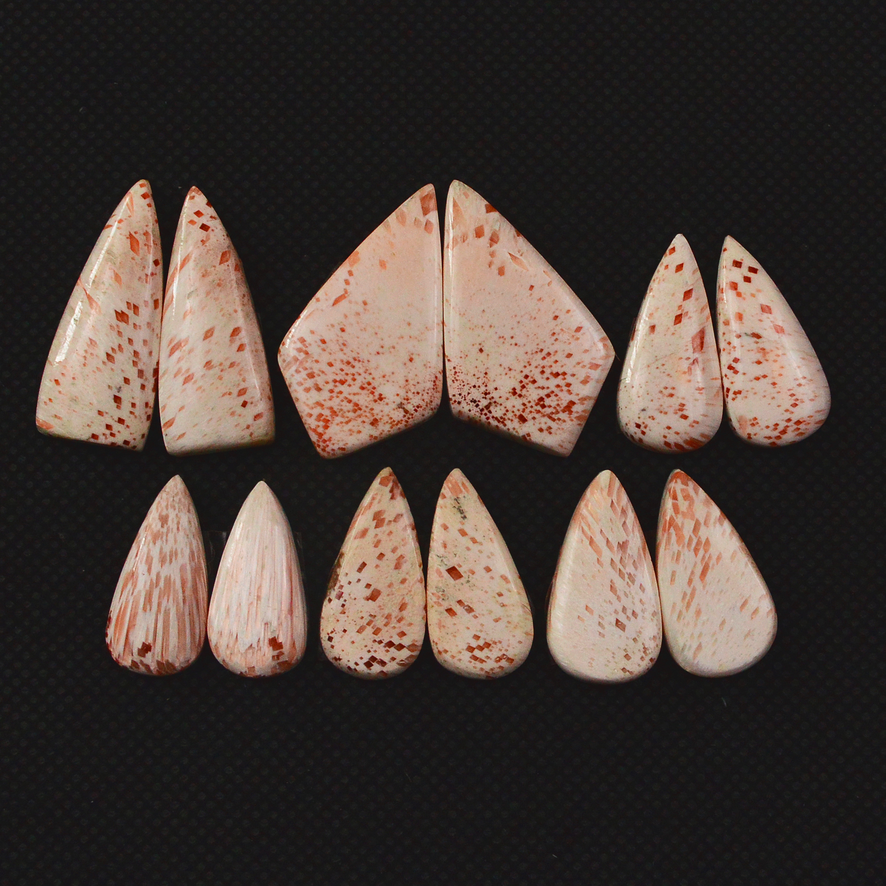 6 Pairs 88Cts Natural Pink Scolecite Cabochons Pairs lot for Silver Jewelry Making  25x9 18x8mm 19261
