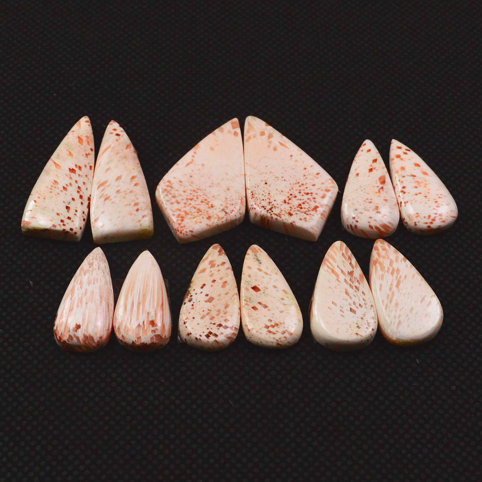 6 Pairs 88Cts Natural Pink Scolecite Cabochons Pairs lot for Silver Jewelry Making 25x9 18x8mm 19261