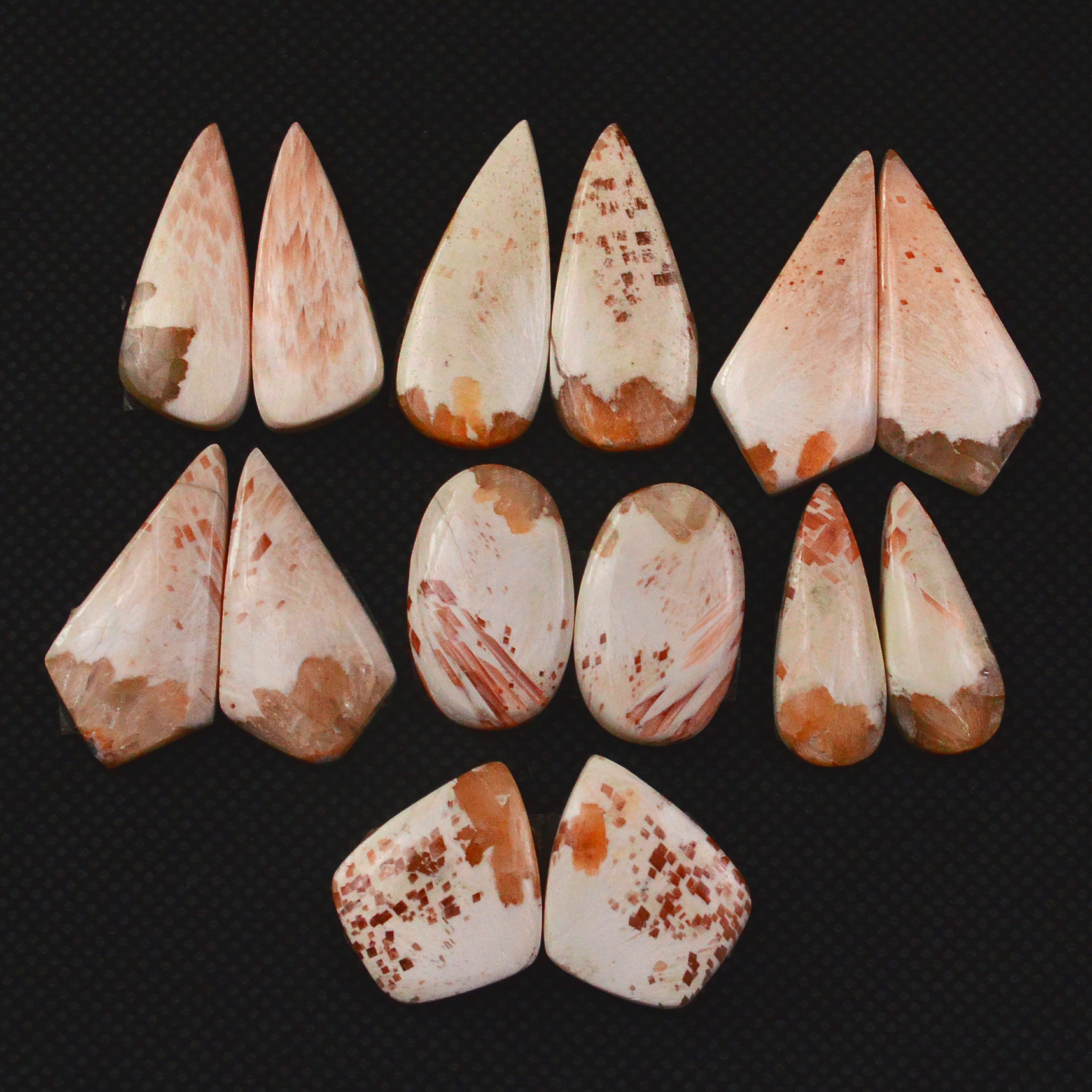 7 Pairs 108Cts Natural Pink Scolecite Cabochons Pairs lot for Silver Jewelry Making  26x10 15x13mm 19265