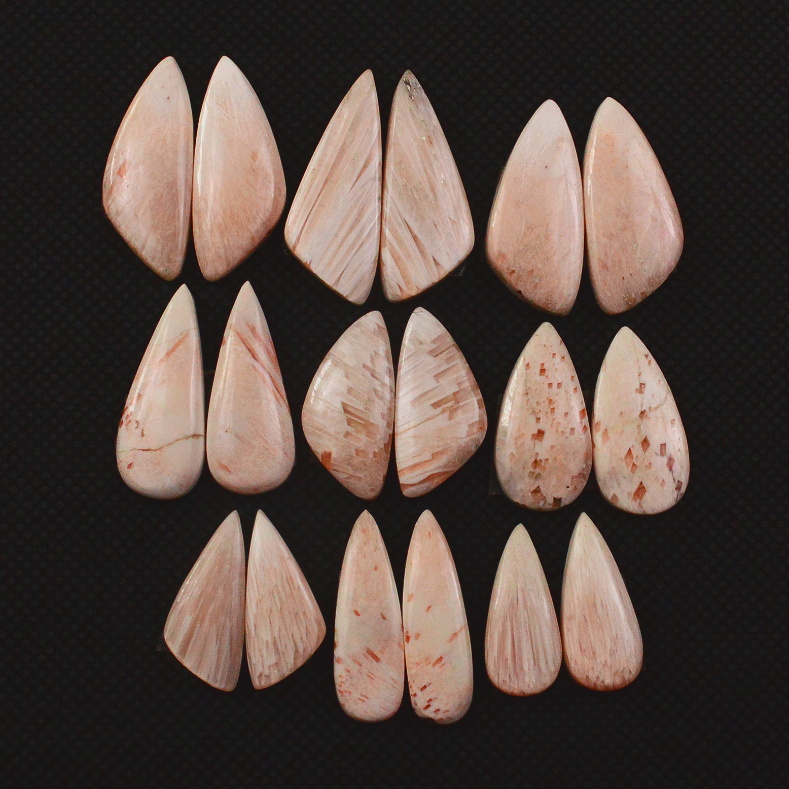 9 Pairs 113Cts Natural Pink Scolecite Cabochons Pairs lot for Silver Jewelry Making  25x9 19x7mm 19266