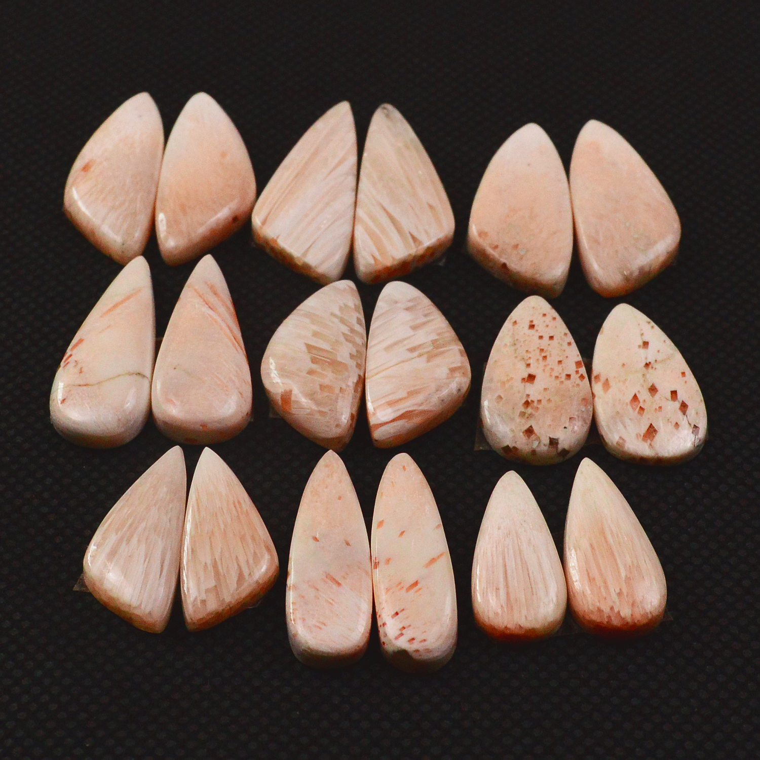 9 Pairs 113Cts Natural Pink Scolecite Cabochons Pairs lot for Silver Jewelry Making  25x9 19x7mm 19266