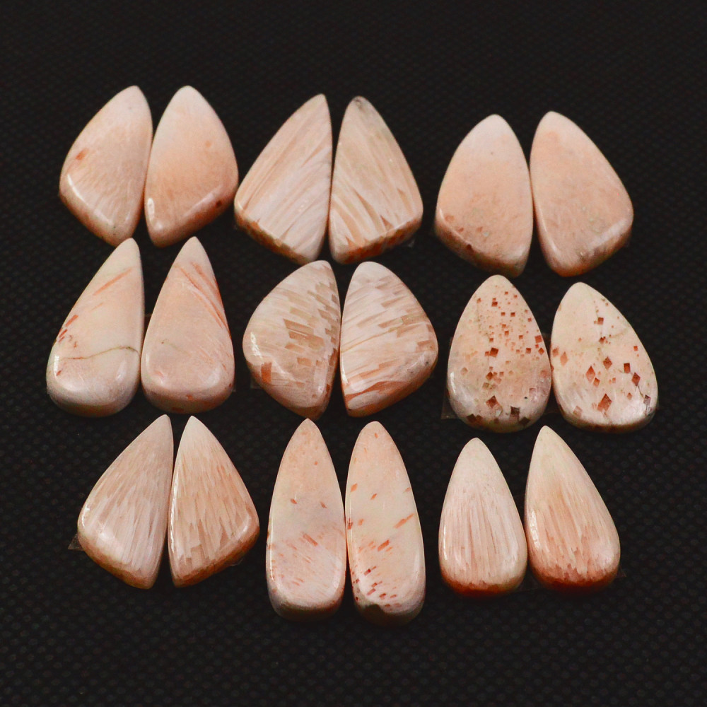 Image of 9 Pairs 113Cts Natural Pink Scolecite Cabochons Pairs lot for Silver Jewelry Making  25x9 19x7mm #19266