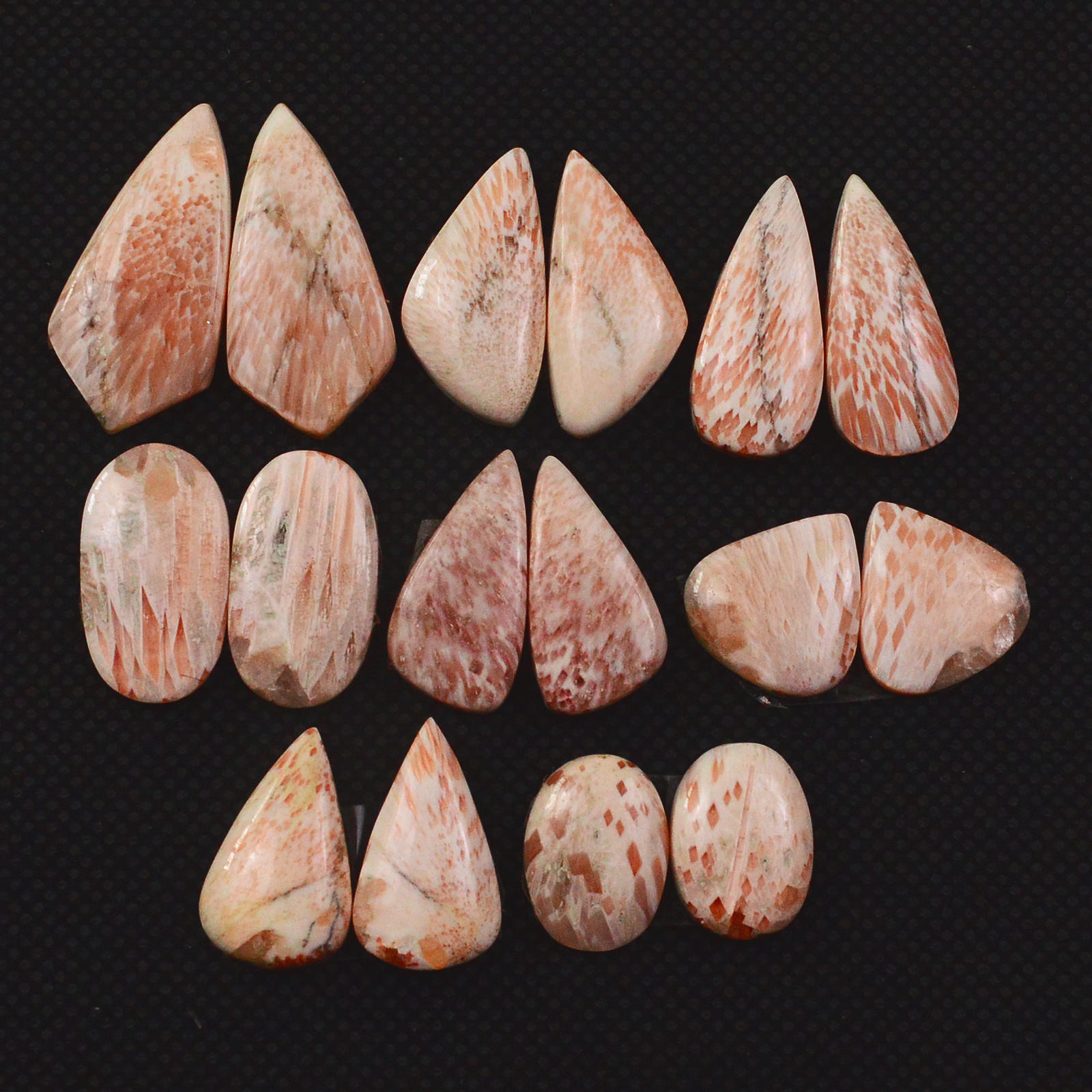 8 Pairs 102Cts Natural Pink Scolecite Cabochons Pairs lot for Silver Jewelry Making  25x10 13x11mm 19267