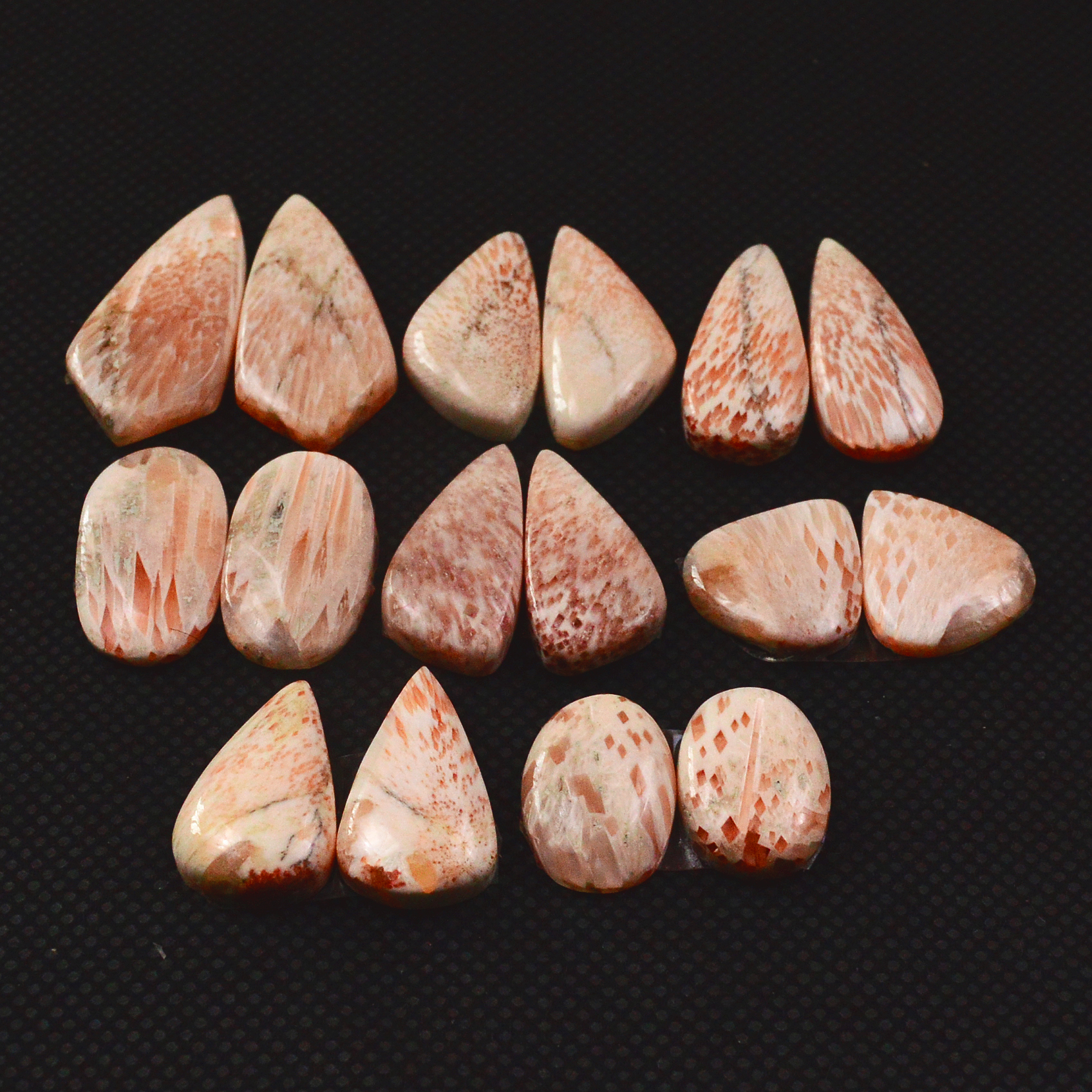 8 Pairs 102Cts Natural Pink Scolecite Cabochons Pairs lot for Silver Jewelry Making 25x10 13x11mm 19267
