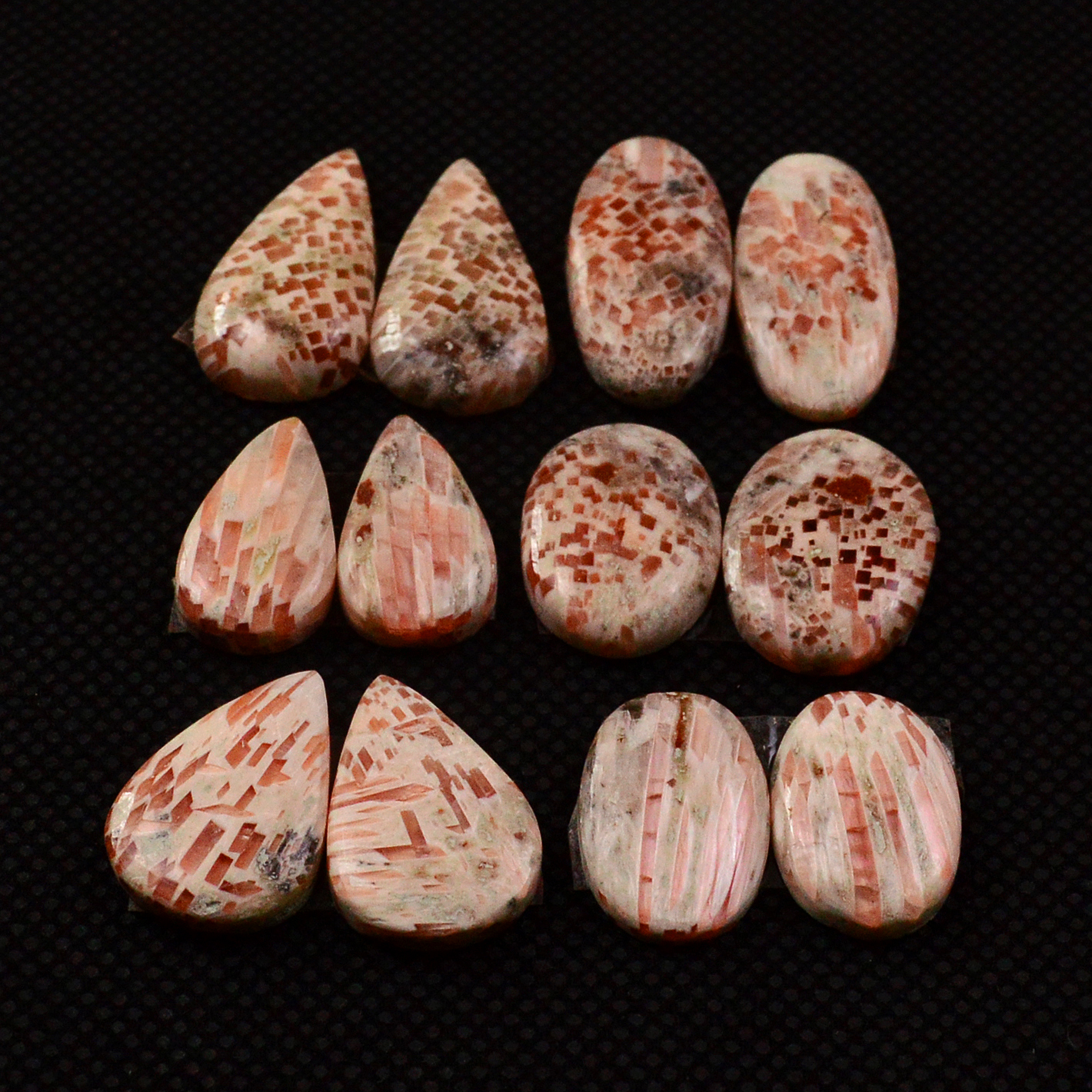 6 Pairs 69Cts Natural Pink Scolecite Cabochons Pairs lot for Silver Jewelry Making  19x9 15x10mm 19268