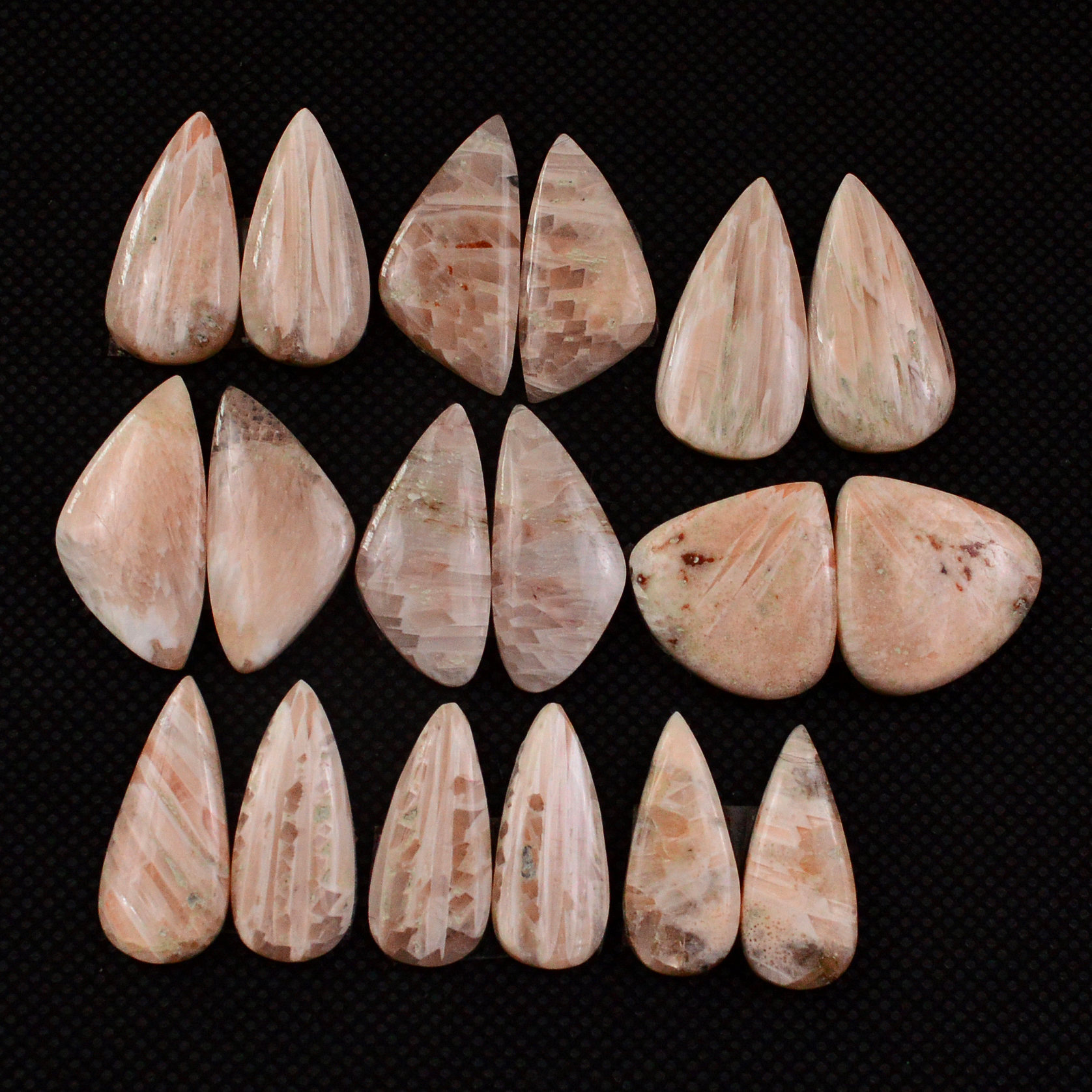 9 Pairs 123Cts Natural Pink Scolecite Cabochons Pairs lot for Silver Jewelry Making  23x10 19x8mm 19270