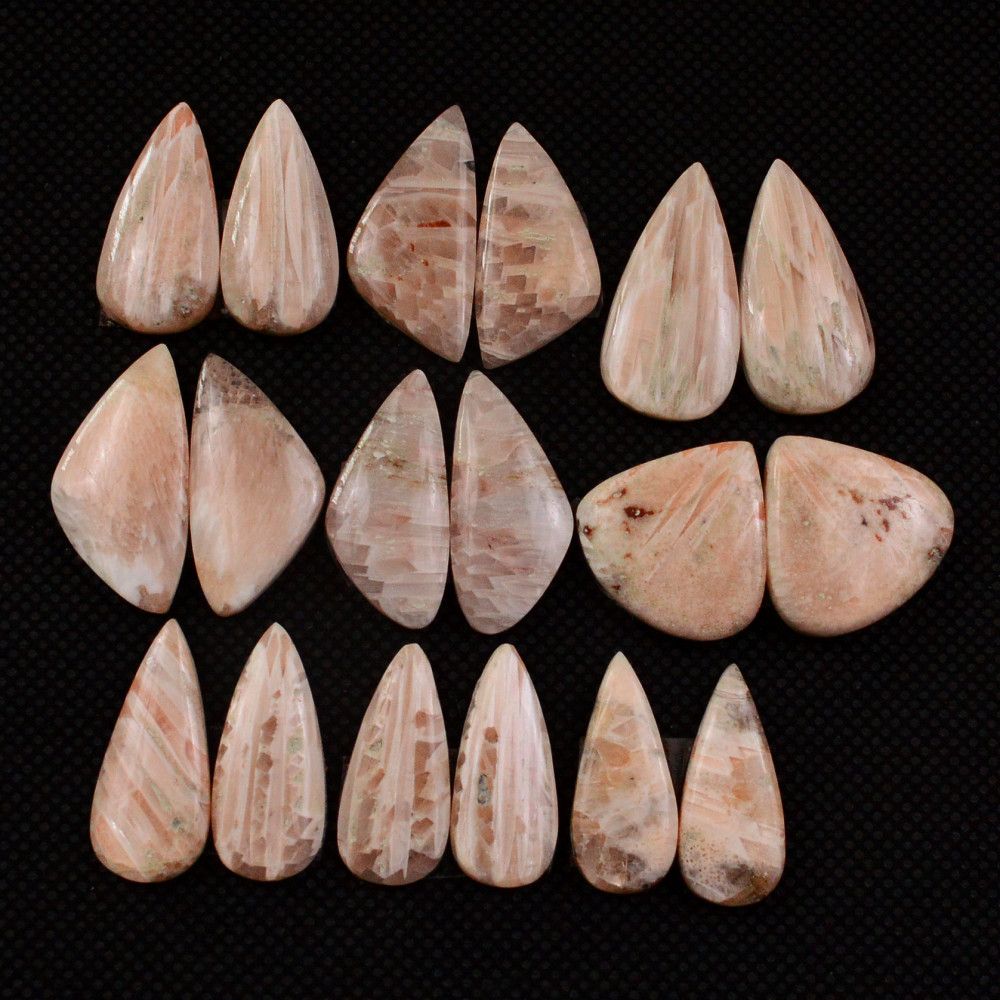 Image of 9 Pairs 123Cts Natural Pink Scolecite Cabochons Pairs lot for Silver Jewelry Making  23x10 19x8mm #19270