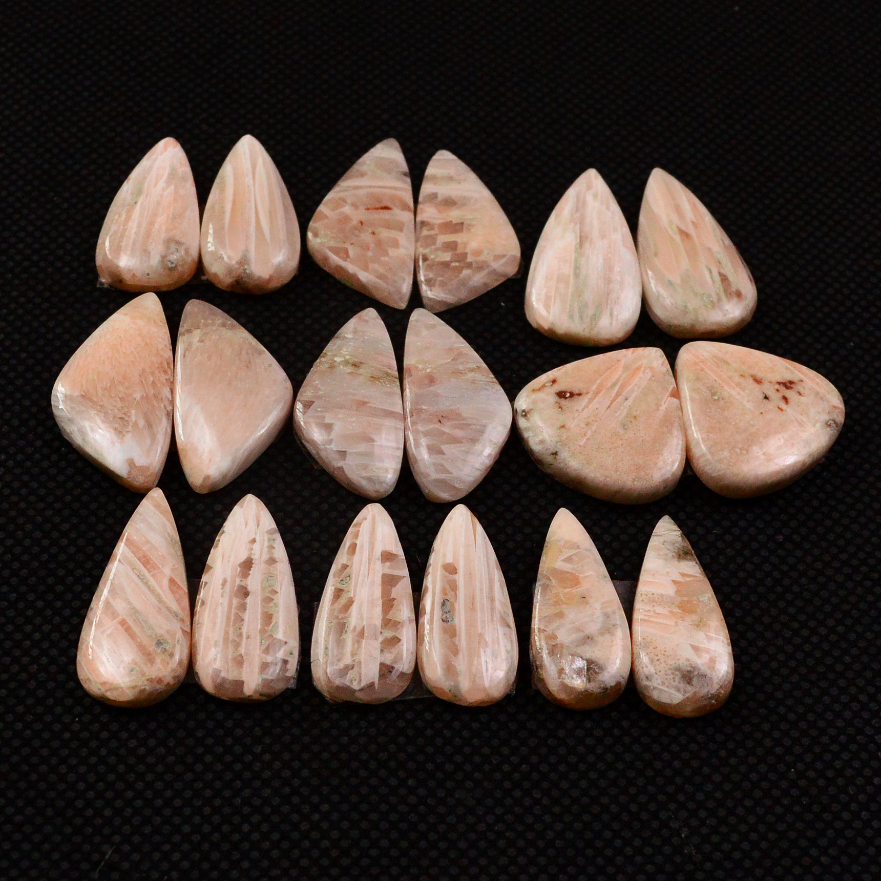 9 Pairs 123Cts Natural Pink Scolecite Cabochons Pairs lot for Silver Jewelry Making 23x10 19x8mm 19270