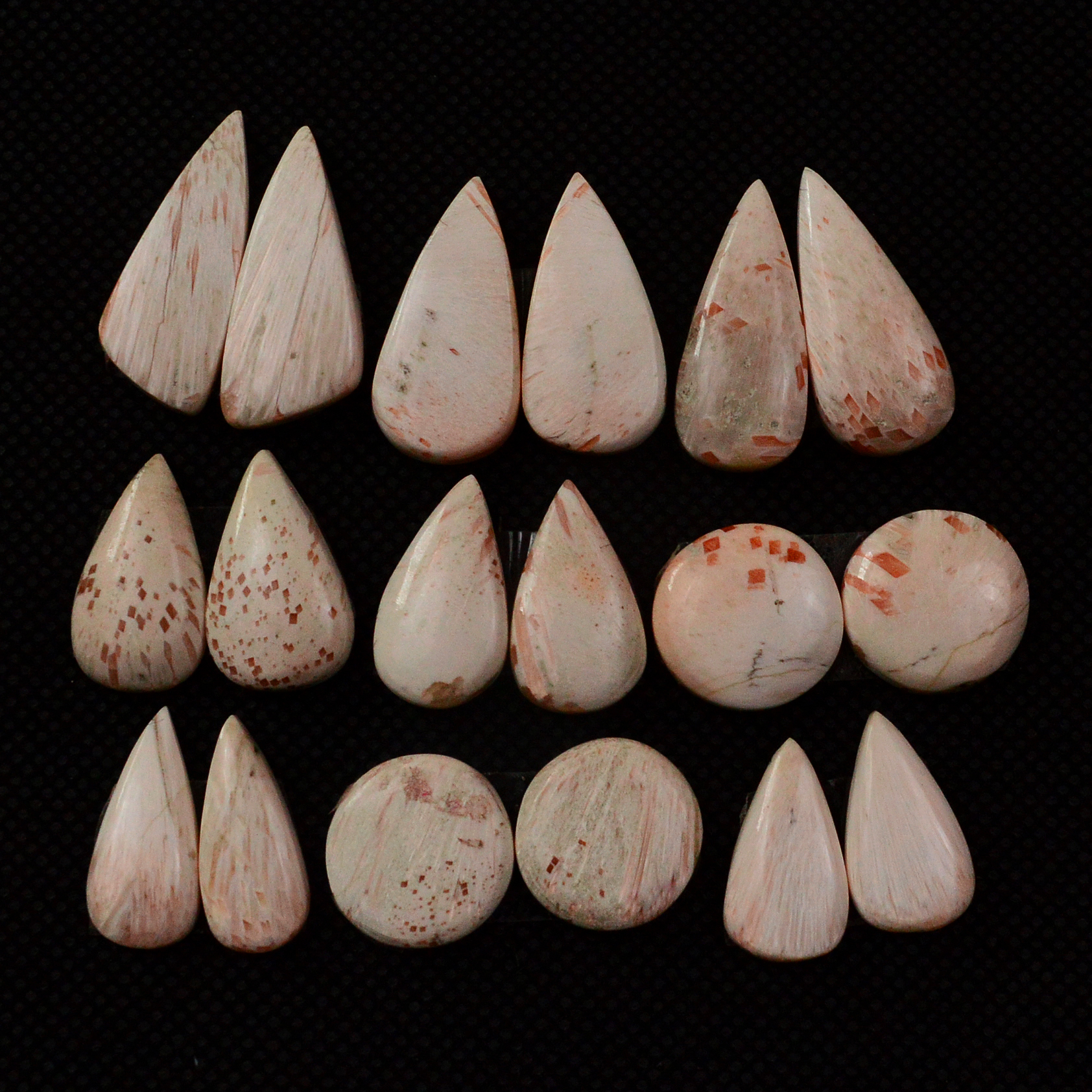 9 Pairs 91Cts Natural Pink Scolecite Cabochons Pairs lot for Silver Jewelry Making  20x9 12x12mm 19271