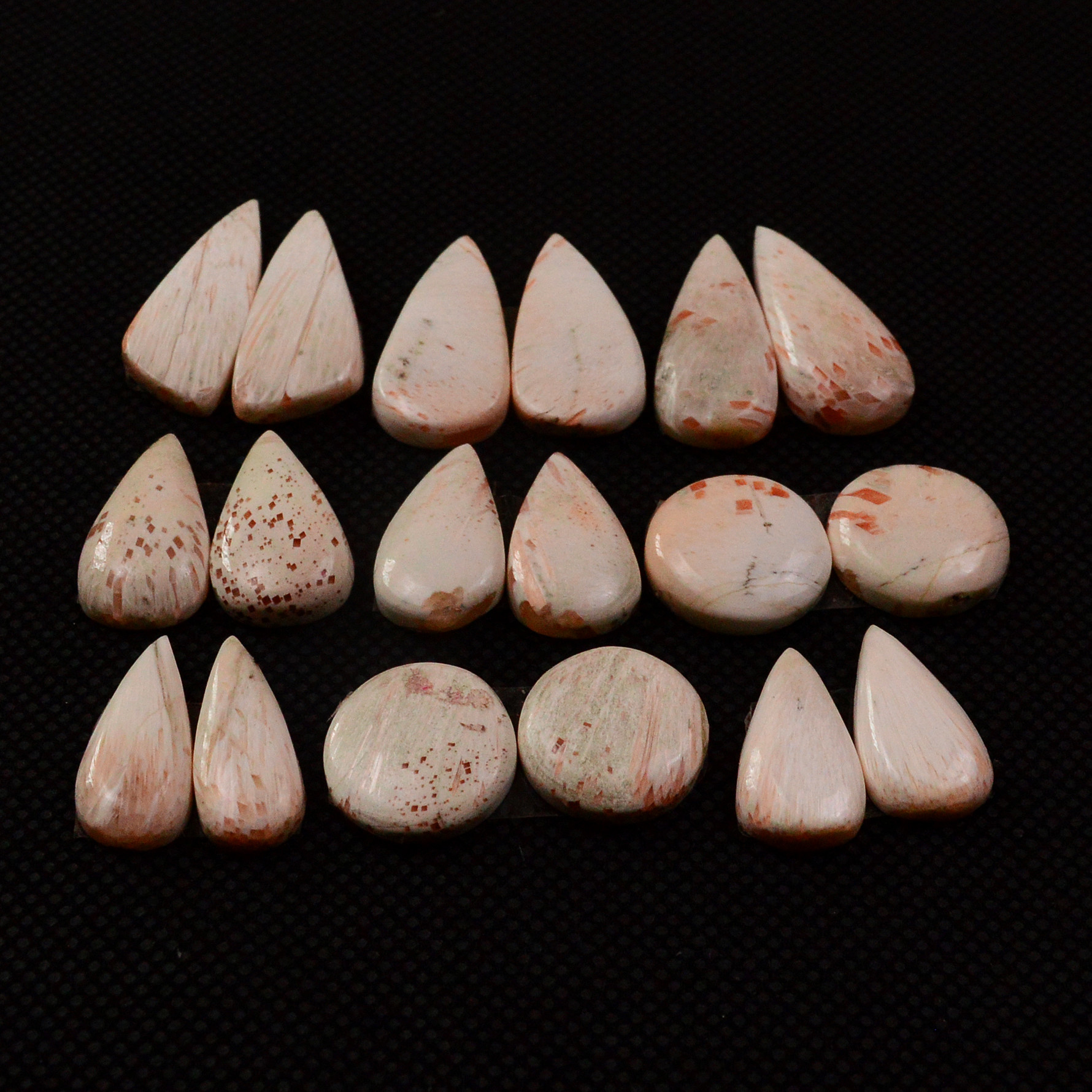 9 Pairs 91Cts Natural Pink Scolecite Cabochons Pairs lot for Silver Jewelry Making  20x9 12x12mm 19271
