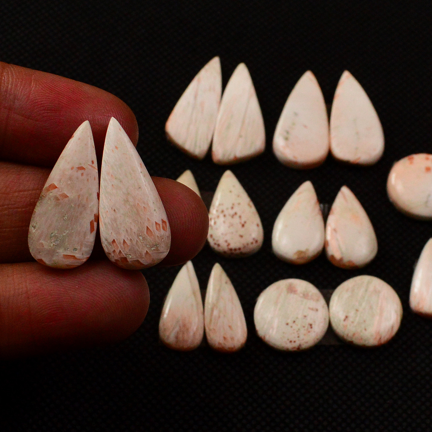 9 Pairs 91Cts Natural Pink Scolecite Cabochons Pairs lot for Silver Jewelry Making 20x9 12x12mm 19271