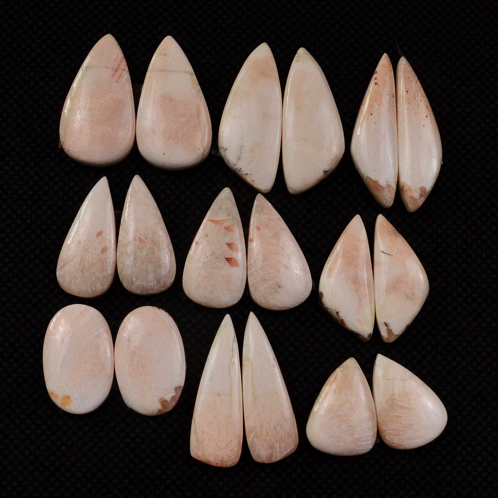 9 Pairs 112Cts Natural Pink Scolecite Cabochons Pairs lot for Silver Jewelry Making  24x6 14x9mm 19272
