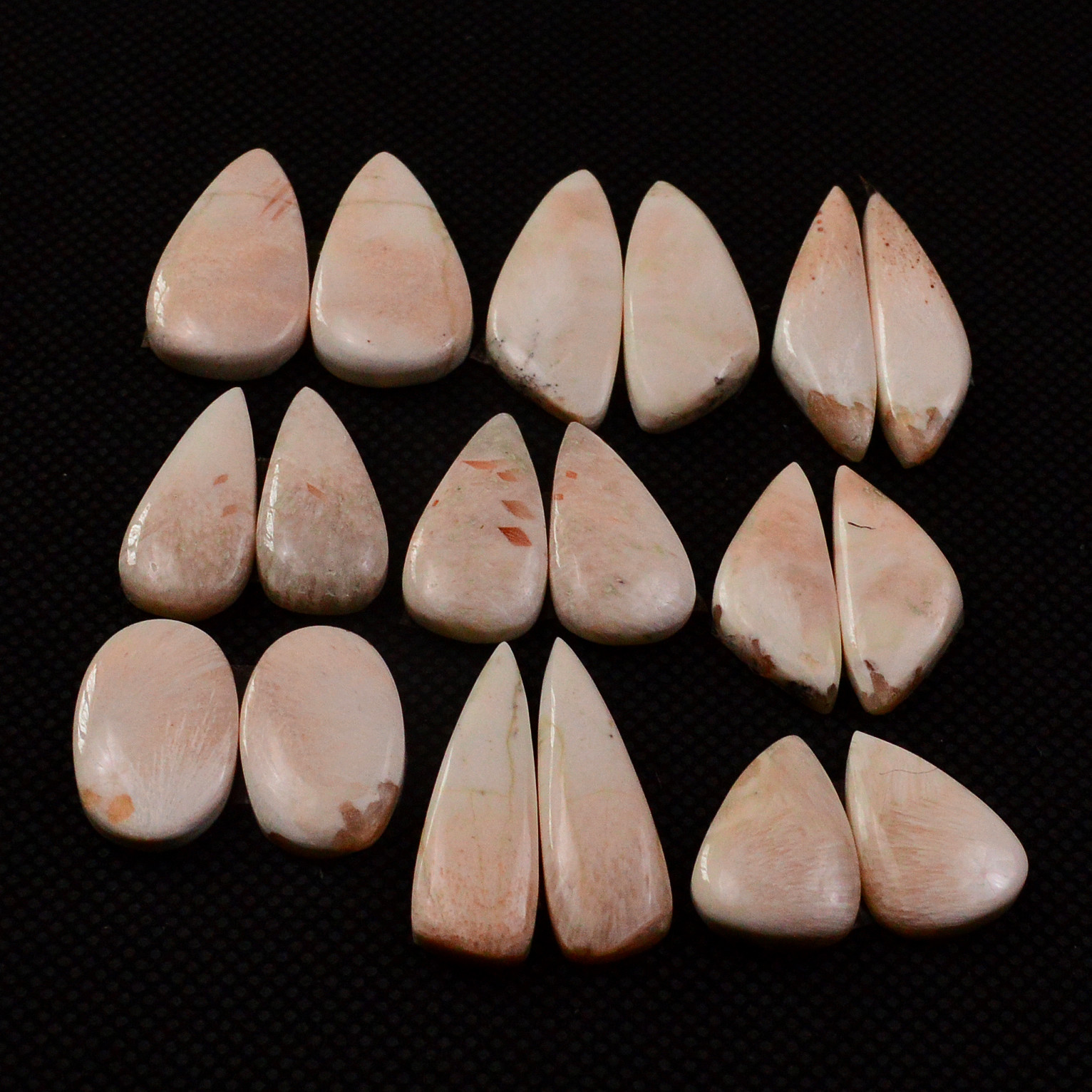 9 Pairs 112Cts Natural Pink Scolecite Cabochons Pairs lot for Silver Jewelry Making  24x6 14x9mm 19272