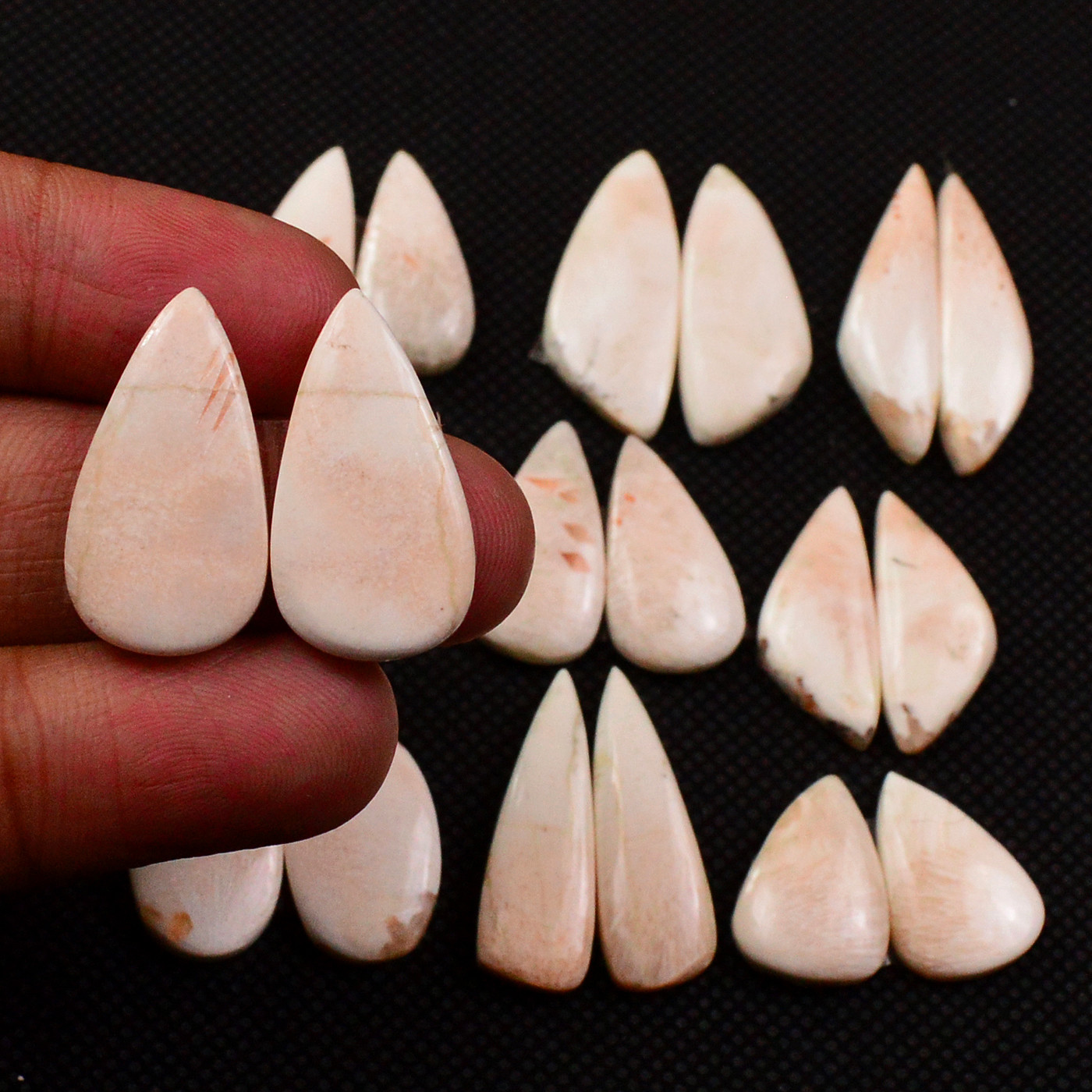 9 Pairs 112Cts Natural Pink Scolecite Cabochons Pairs lot for Silver Jewelry Making  24x6 14x9mm 19272