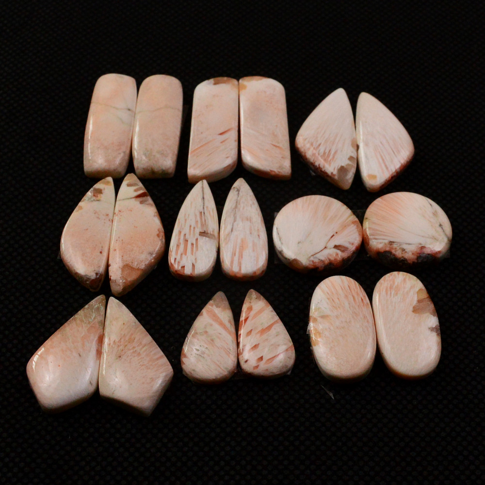 Image of 9 Pairs 129Cts Natural Pink Scolecite Cabochons Pairs lot for Silver Jewelry Making  24x7 15x7mm #19273