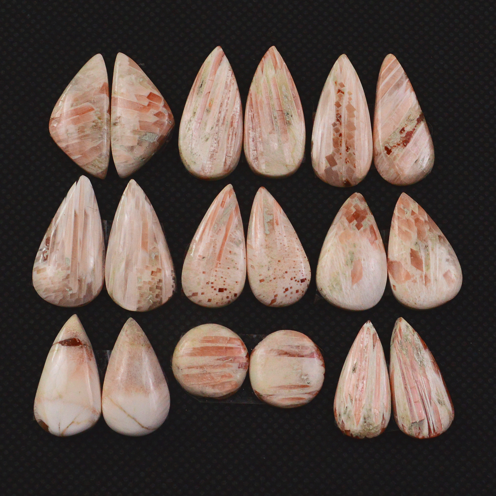 9 Pairs 86Cts Natural Pink Scolecite Cabochons Pairs lot for Silver Jewelry Making  20x10 10x10mm 19274