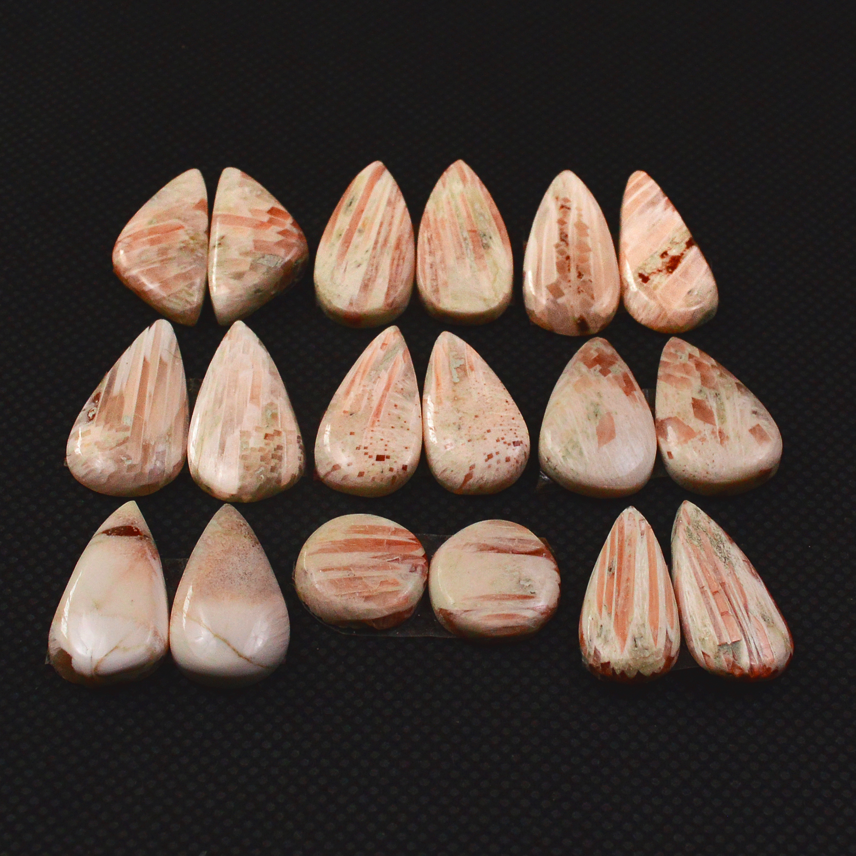 9 Pairs 86Cts Natural Pink Scolecite Cabochons Pairs lot for Silver Jewelry Making  20x10 10x10mm 19274