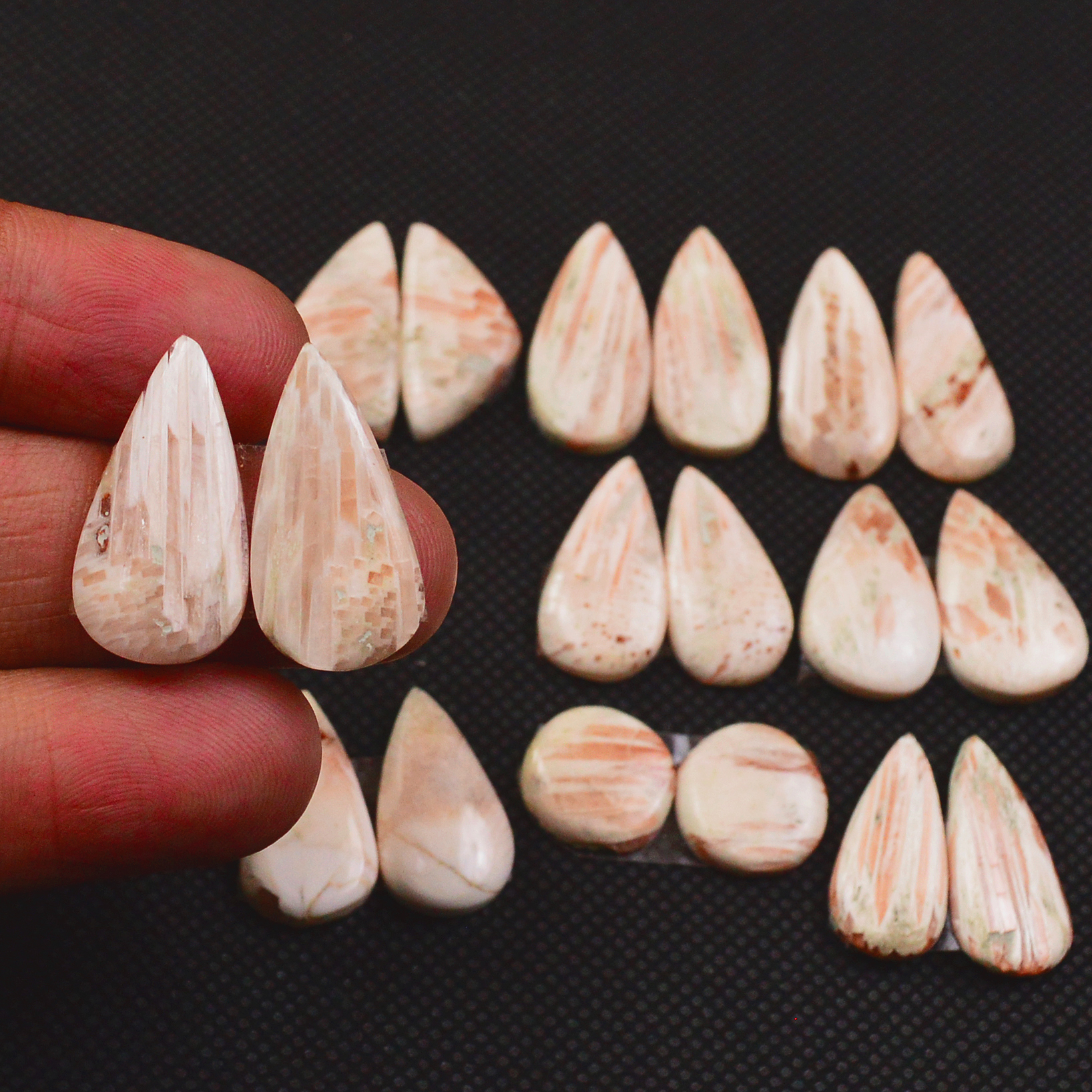 9 Pairs 86Cts Natural Pink Scolecite Cabochons Pairs lot for Silver Jewelry Making  20x10 10x10mm 19274