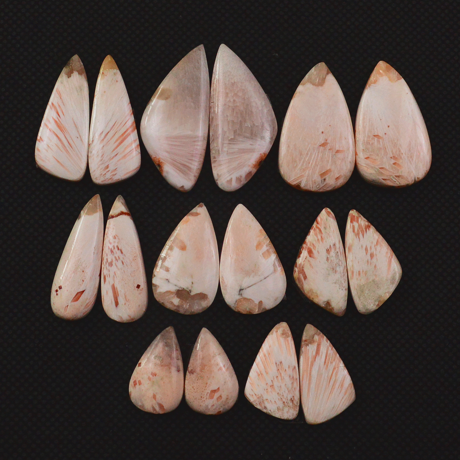 8 Pairs 117Cts Natural Pink Scolecite Cabochons Pairs lot for Silver Jewelry Making 25x9 15x9mm 19275