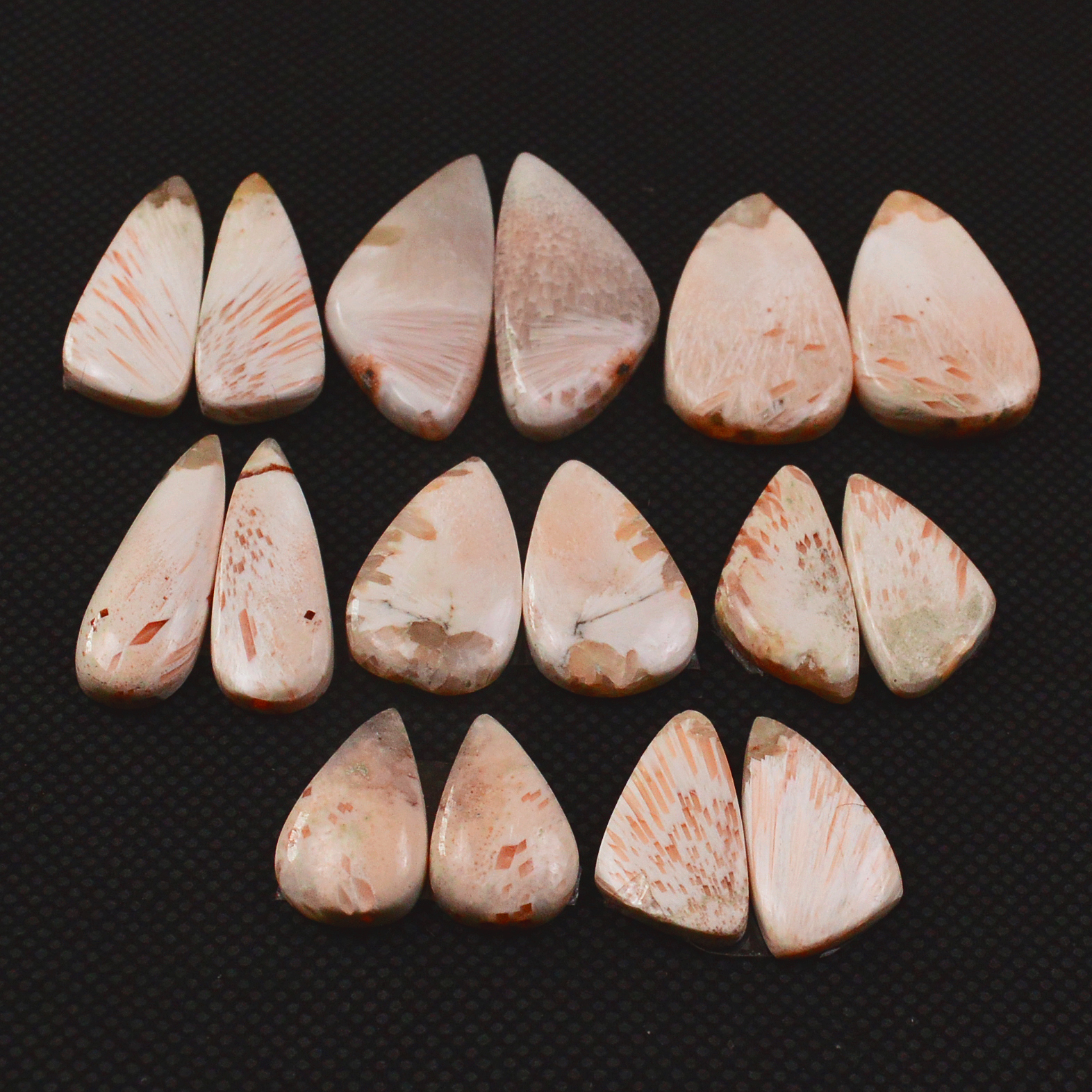 8 Pairs 117Cts Natural Pink Scolecite Cabochons Pairs lot for Silver Jewelry Making  25x9 15x9mm 19275