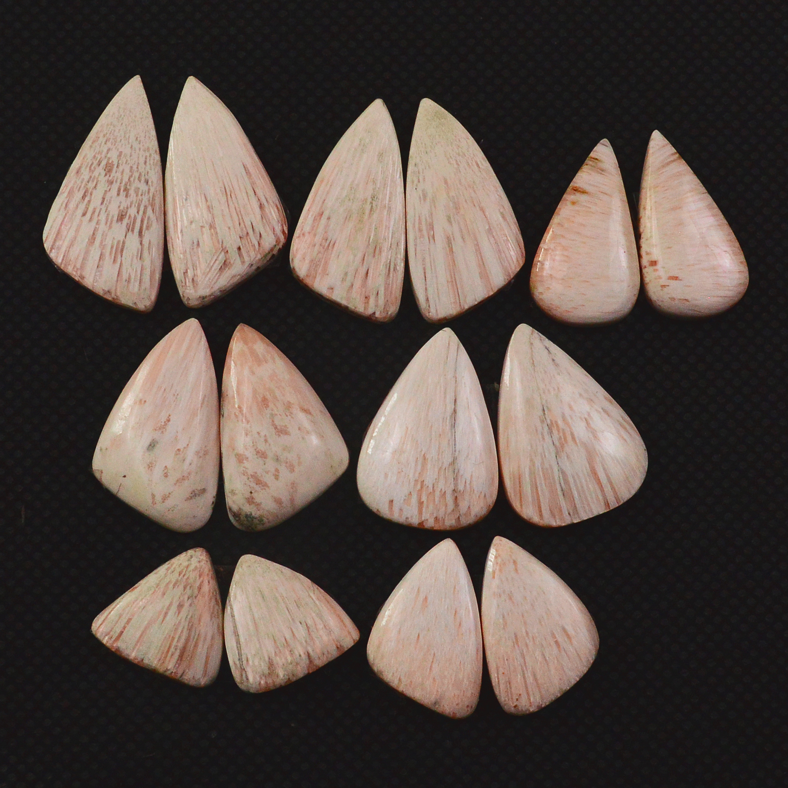 7 Pairs 73Cts Natural Pink Scolecite Cabochons Pairs lot for Silver Jewelry Making  21x9 10x11mm 19276