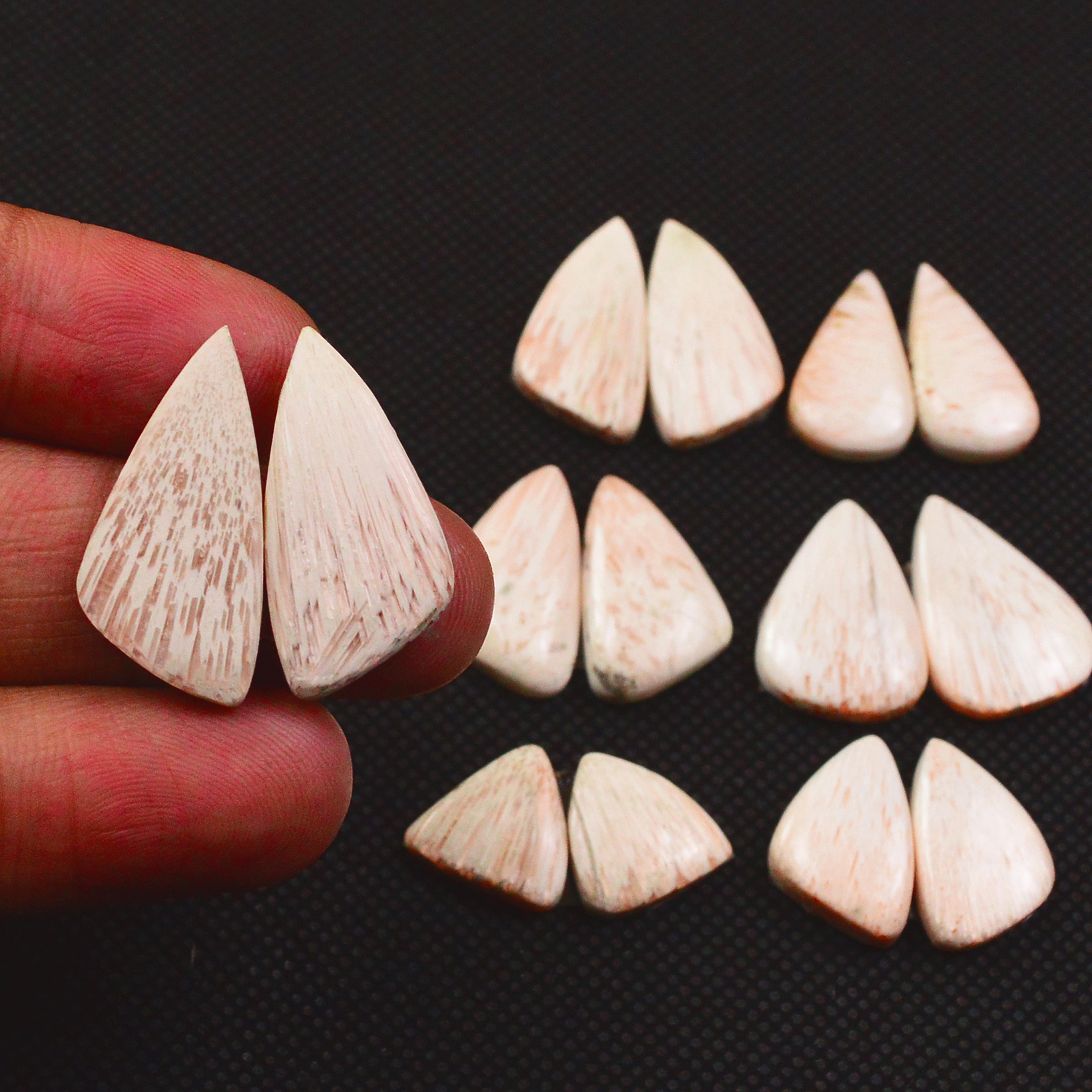7 Pairs 73Cts Natural Pink Scolecite Cabochons Pairs lot for Silver Jewelry Making  21x9 10x11mm 19276