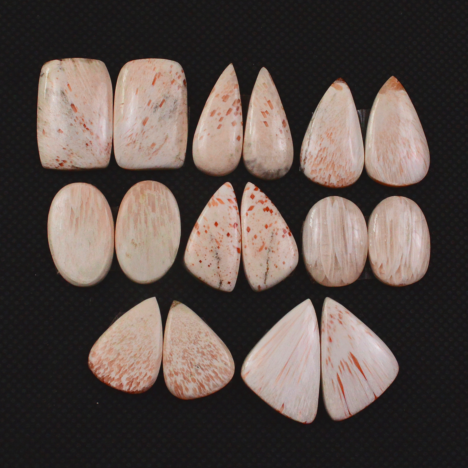 8 Pairs 105Cts Natural Pink Scolecite Cabochons Pairs lot for Silver Jewelry Making  19x11 14x9mm 19277