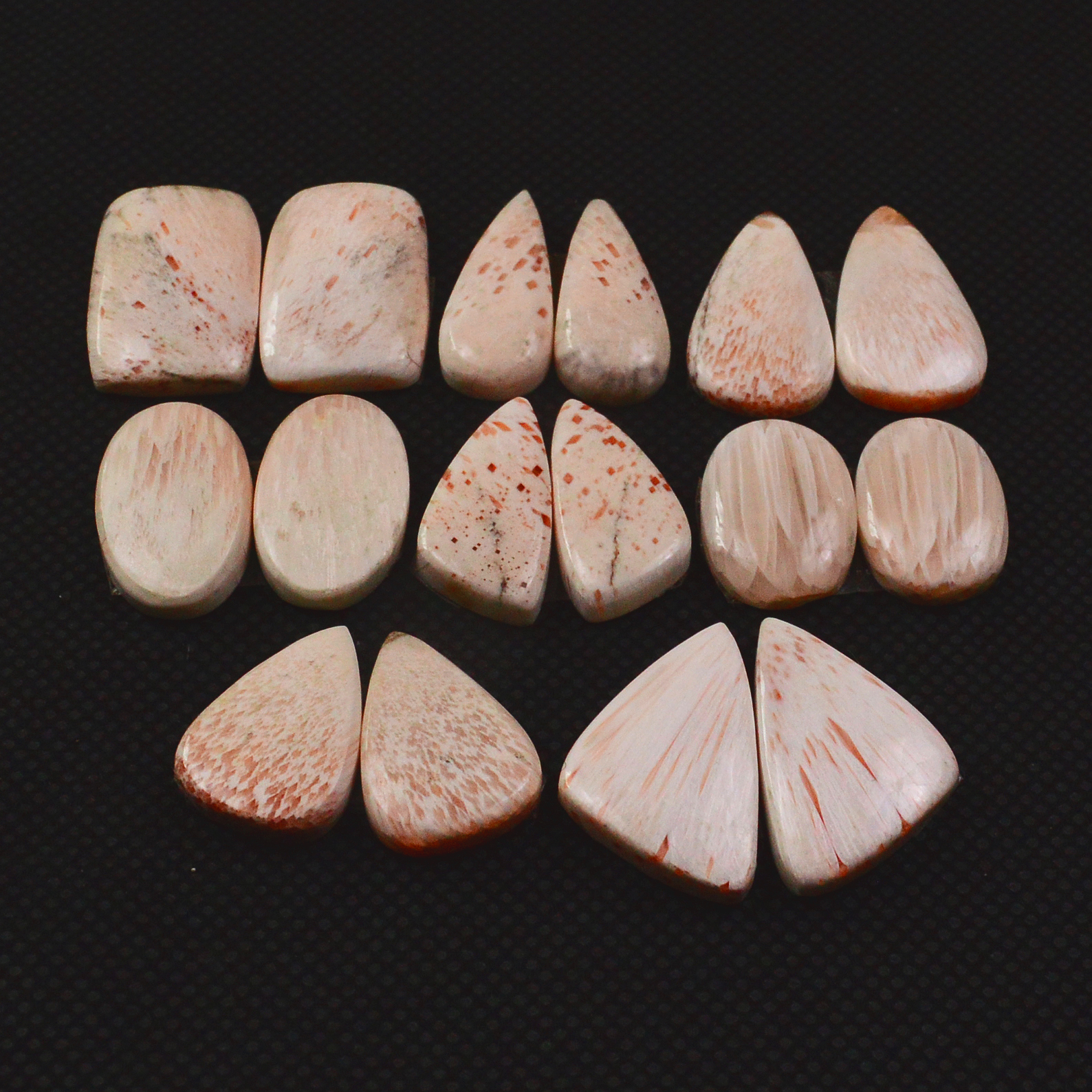8 Pairs 105Cts Natural Pink Scolecite Cabochons Pairs lot for Silver Jewelry Making 19x11 14x9mm 19277