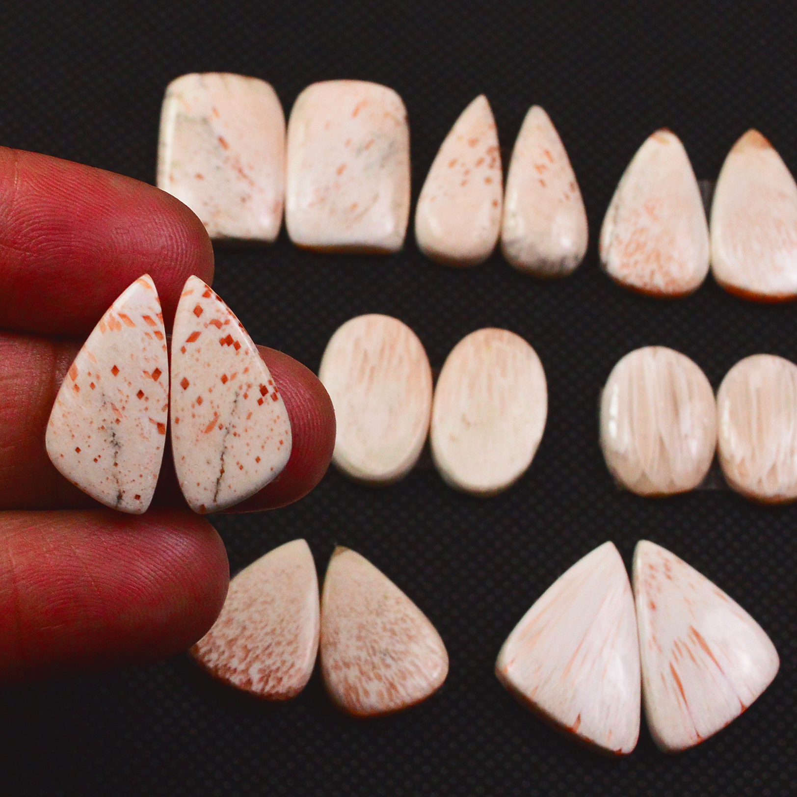 8 Pairs 105Cts Natural Pink Scolecite Cabochons Pairs lot for Silver Jewelry Making  19x11 14x9mm 19277