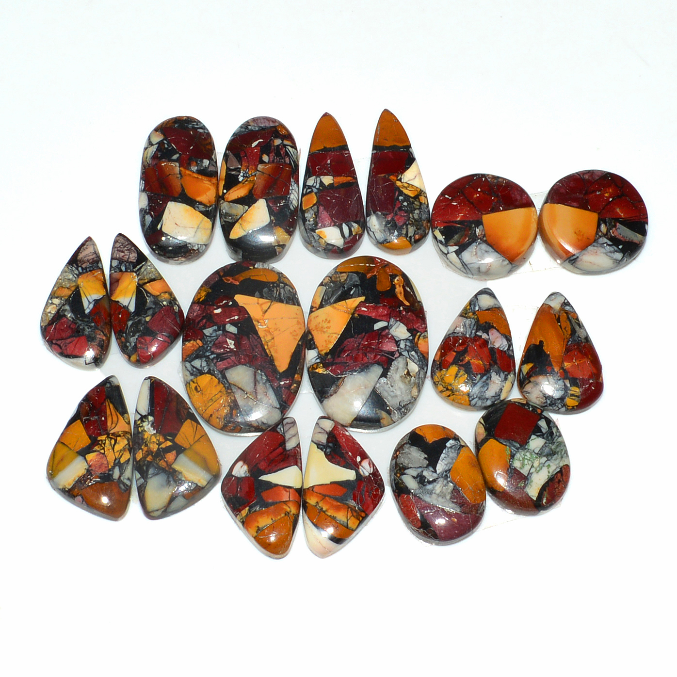 9 Pairs 138Cts Natural Mookaite Composite Gemstone Cabochon Pairs for Jewelry Making 22x14 12x12mm 19278