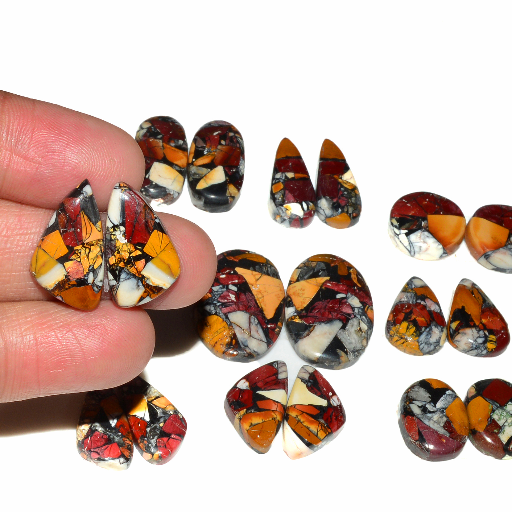 9 Pairs 138Cts Natural Mookaite Composite Gemstone Cabochon Pairs for Jewelry Making 22x14 12x12mm 19278