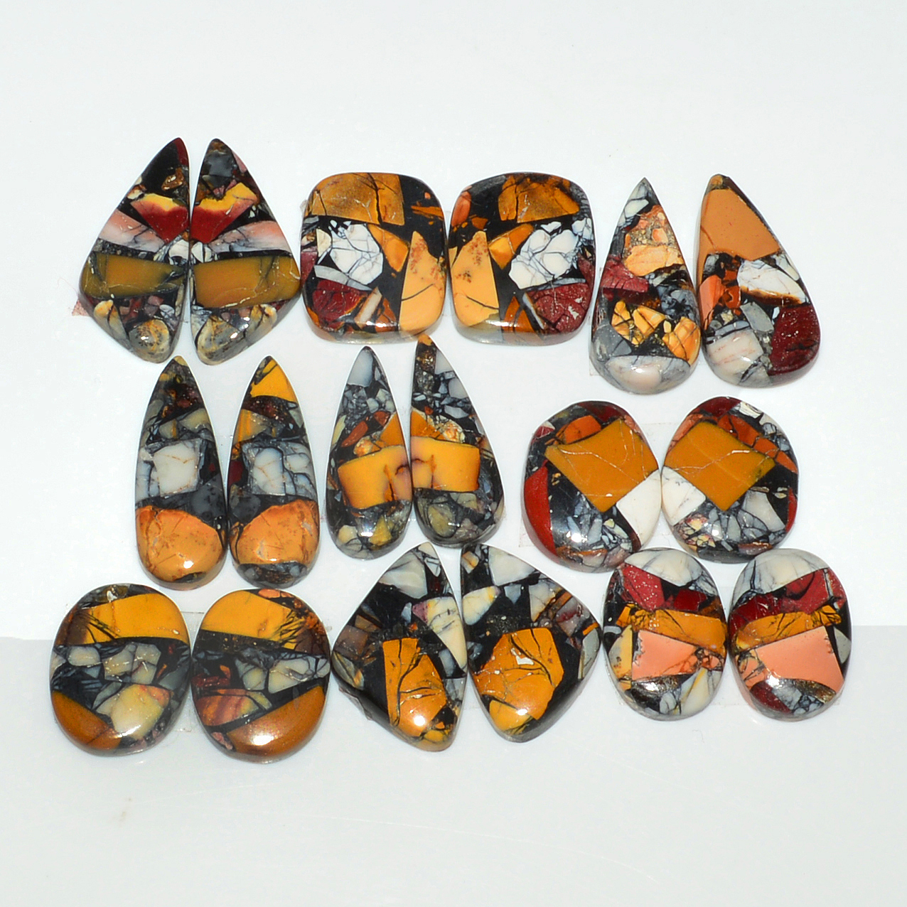 9 Pairs 140Cts Natural Mookaite Composite Gemstone Cabochon Pairs for Jewelry Making 20x5 13x10mm 19279