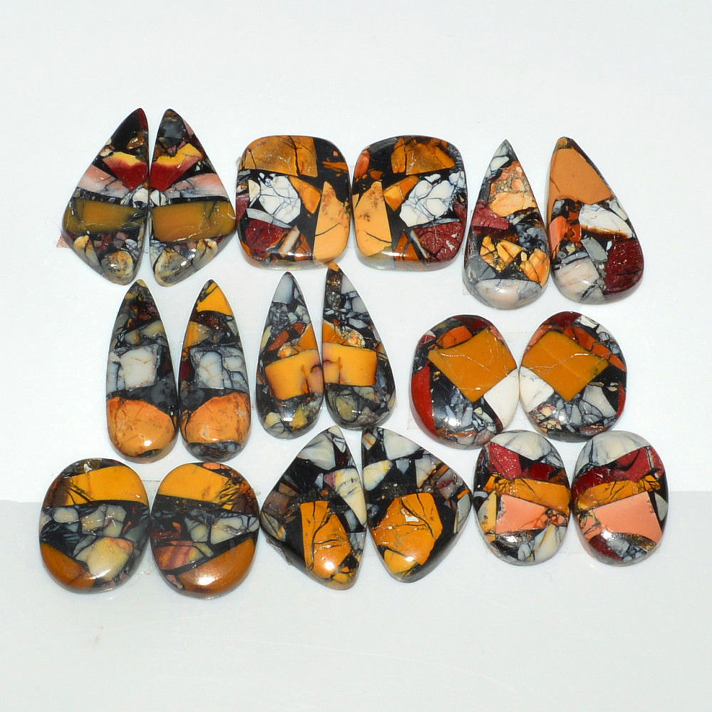 Image of 9 Pairs 140Cts Natural Mookaite Composite Gemstone Cabochon Pairs for Jewelry Making 20x5 13x10mm #19279