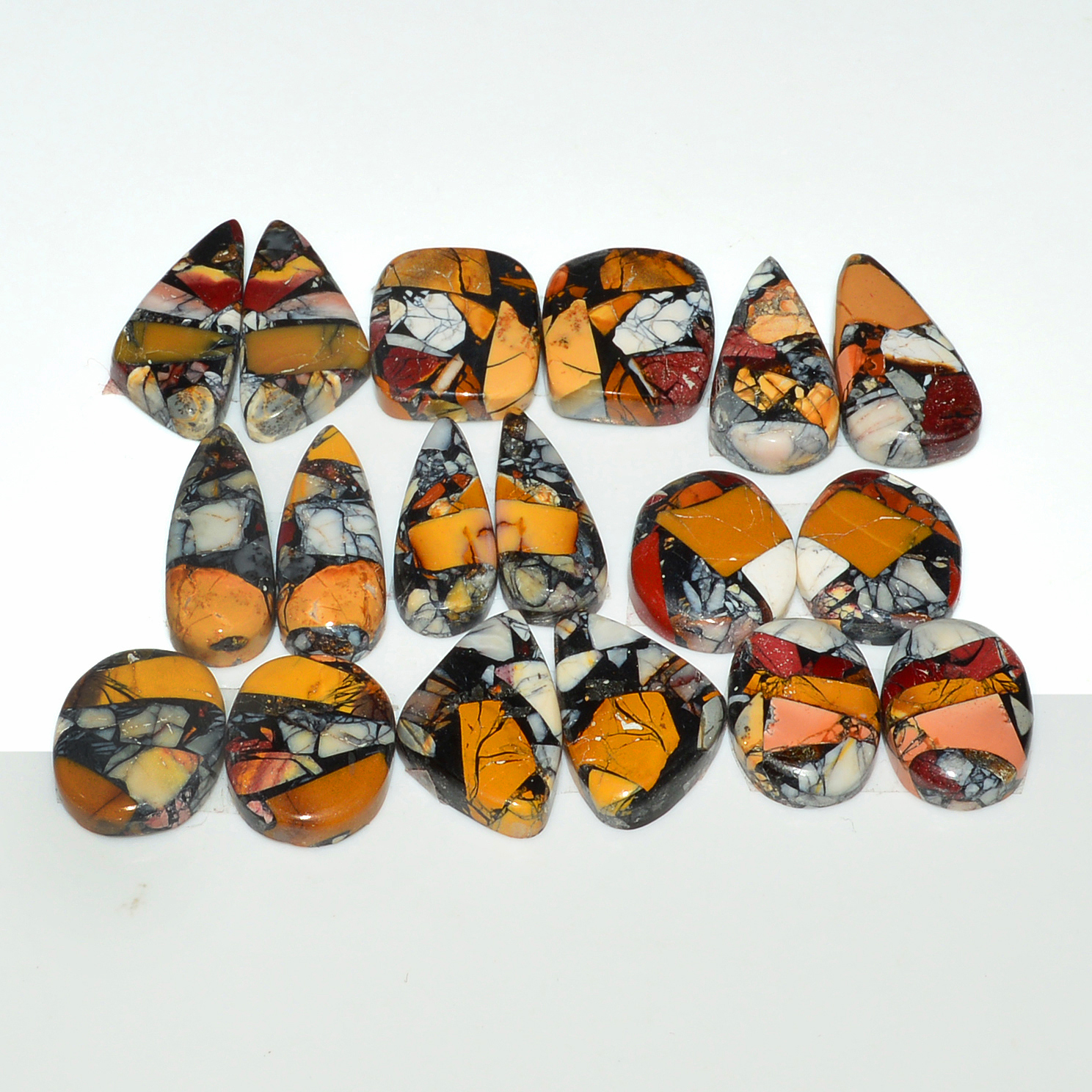 9 Pairs 140Cts Natural Mookaite Composite Gemstone Cabochon Pairs for Jewelry Making 20x5 13x10mm 19279