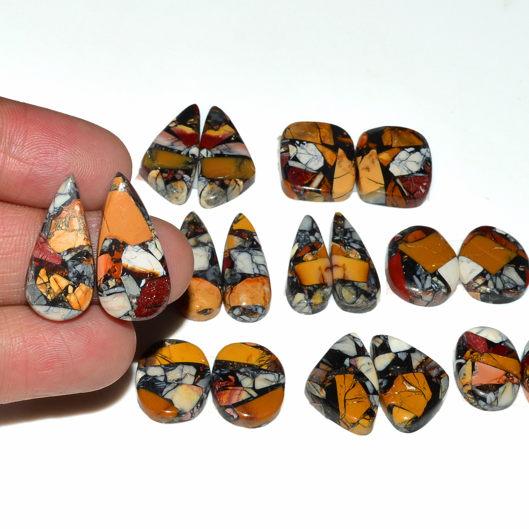 9 Pairs 140Cts Natural Mookaite Composite Gemstone Cabochon Pairs for Jewelry Making 20x5 13x10mm 19279