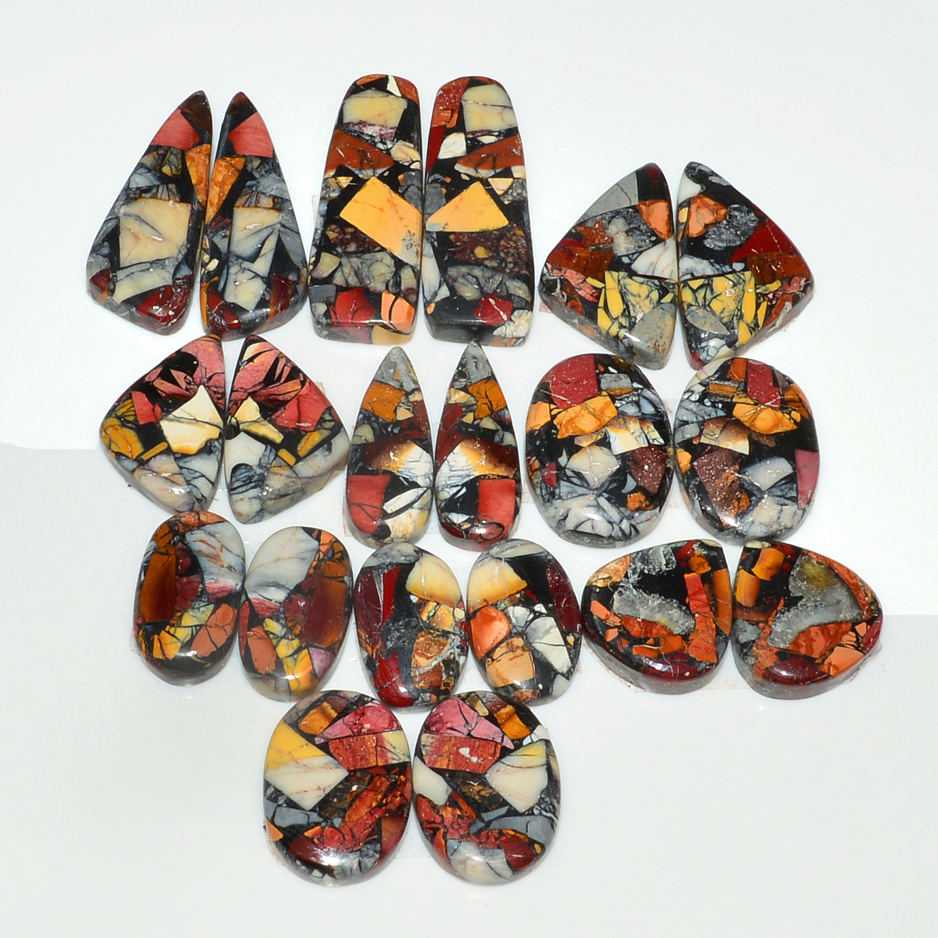 10 Pairs 157Cts Natural Mookaite Composite Gemstone Cabochon Pairs for Jewelry Making 27x9 14x8mm 19280