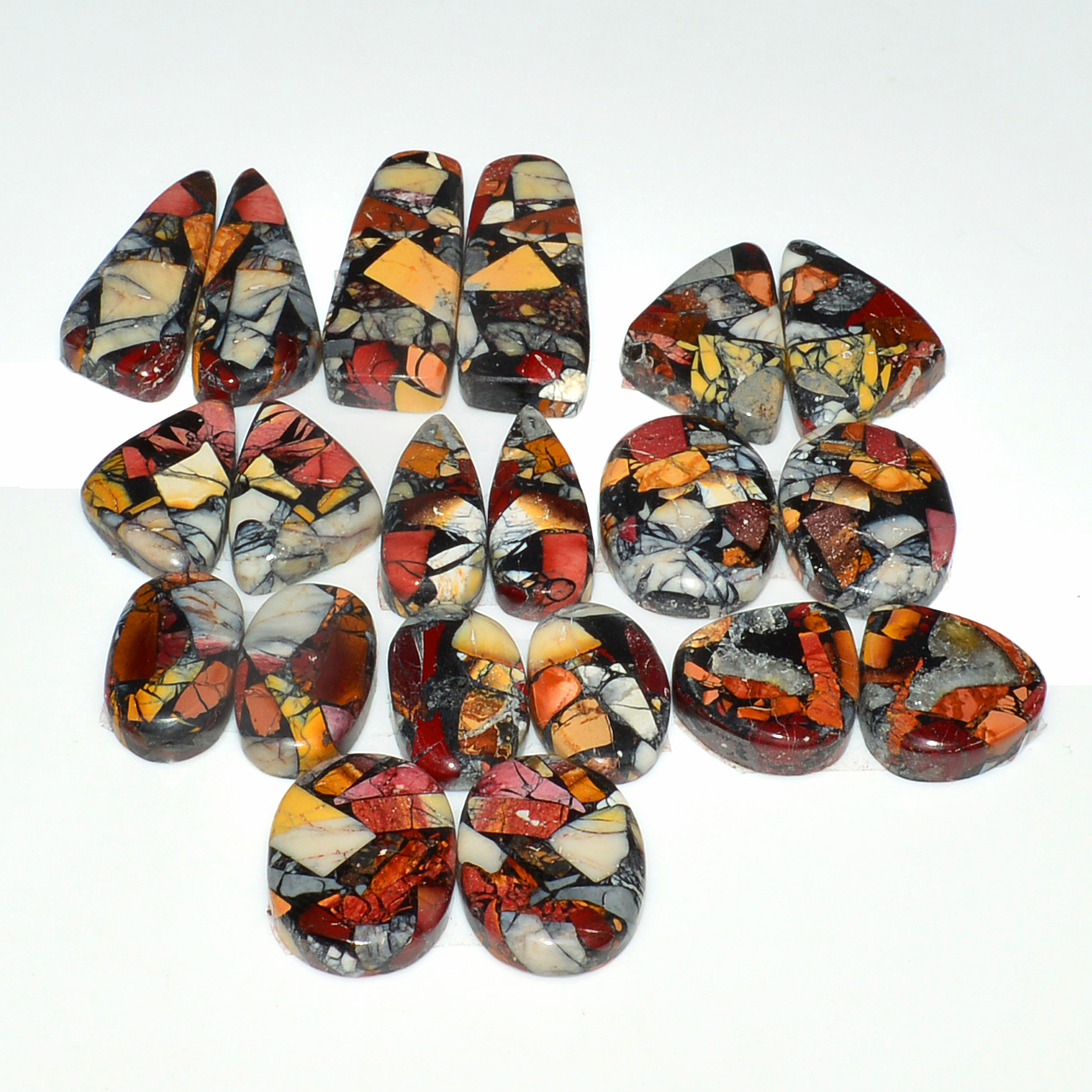 10 Pairs 157Cts Natural Mookaite Composite Gemstone Cabochon Pairs for Jewelry Making 27x9 14x8mm 19280