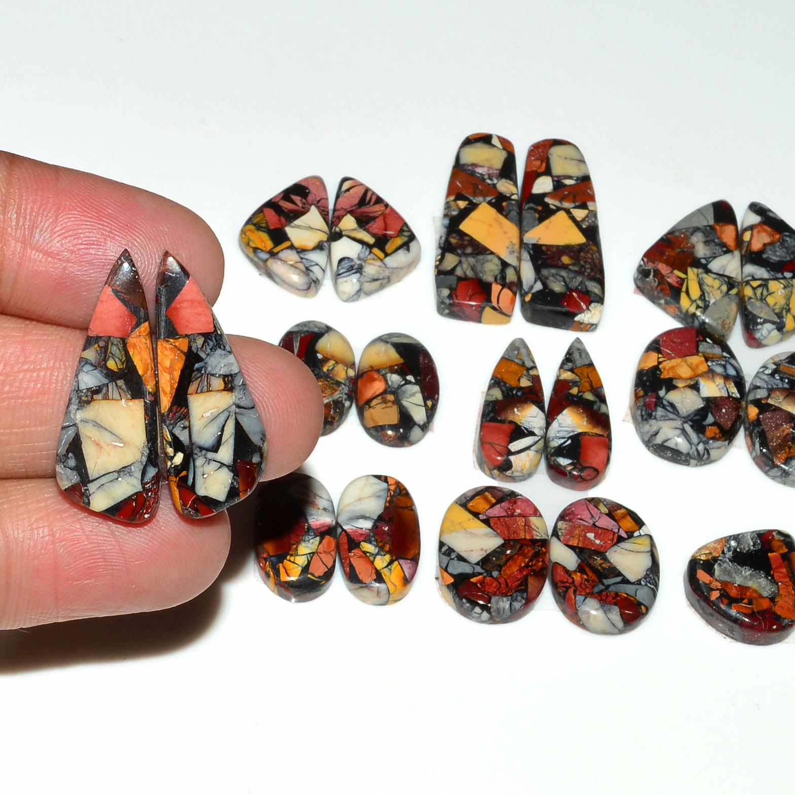 10 Pairs 157Cts Natural Mookaite Composite Gemstone Cabochon Pairs for Jewelry Making 27x9 14x8mm 19280