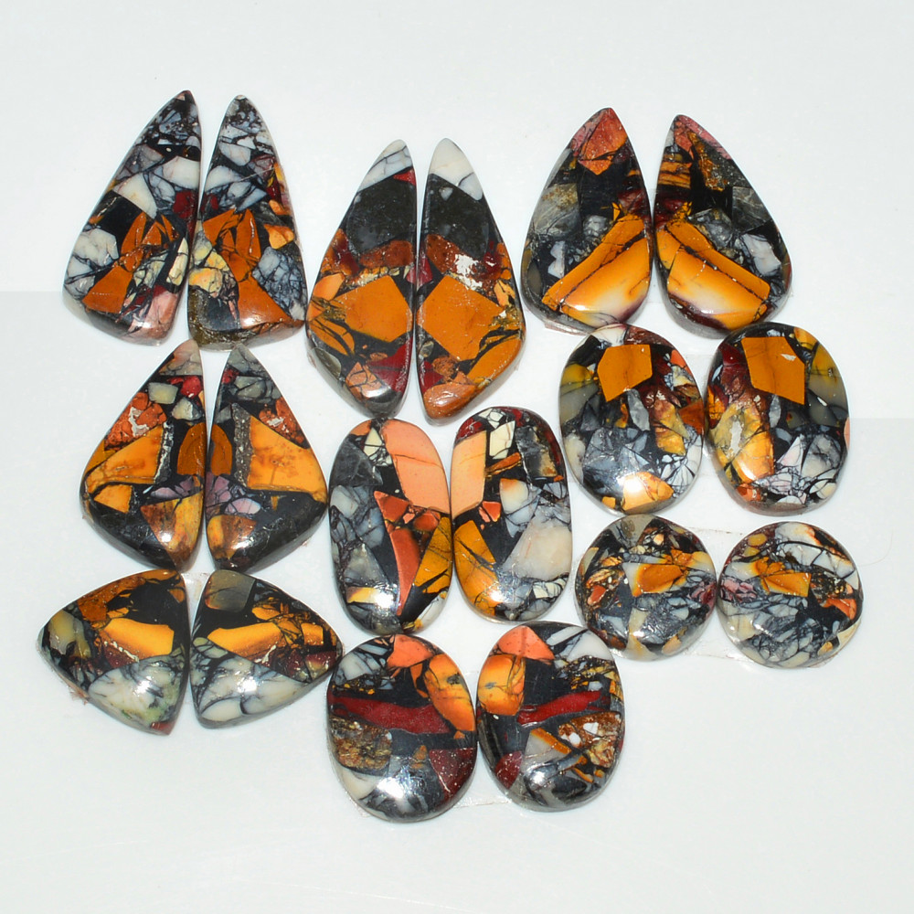 Image of 9 Pairs 137Cts Natural Mookaite Composite Gemstone Cabochon Pairs for Jewelry Making 22x9 10x10mm #19281