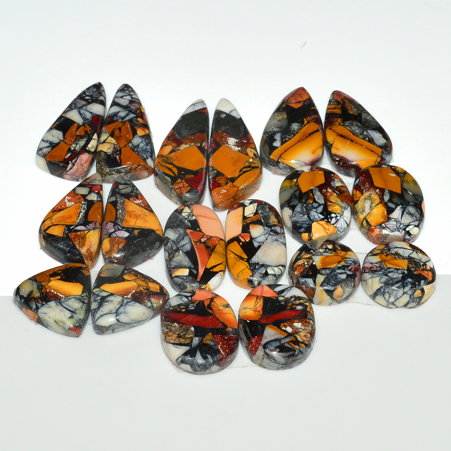 9 Pairs 137Cts Natural Mookaite Composite Gemstone Cabochon Pairs for Jewelry Making 22x9 10x10mm 19281