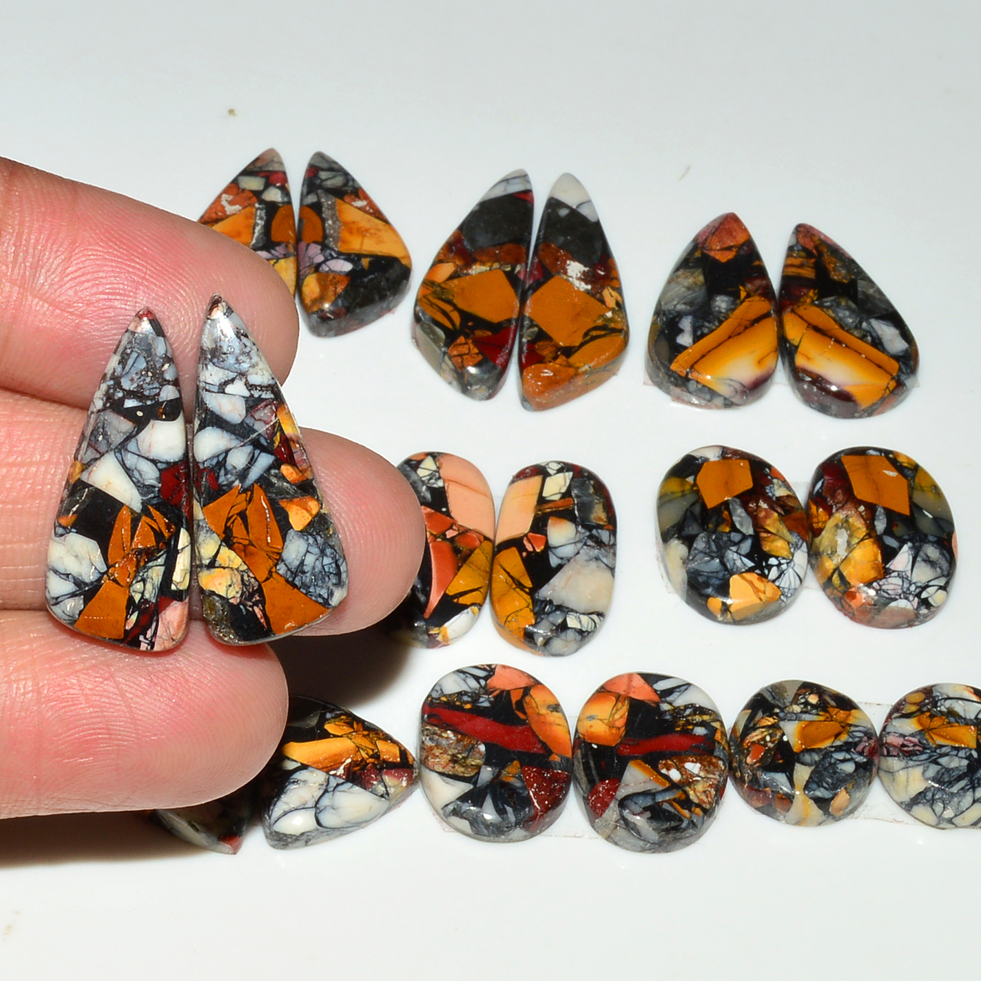 9 Pairs 137Cts Natural Mookaite Composite Gemstone Cabochon Pairs for Jewelry Making 22x9 10x10mm 19281