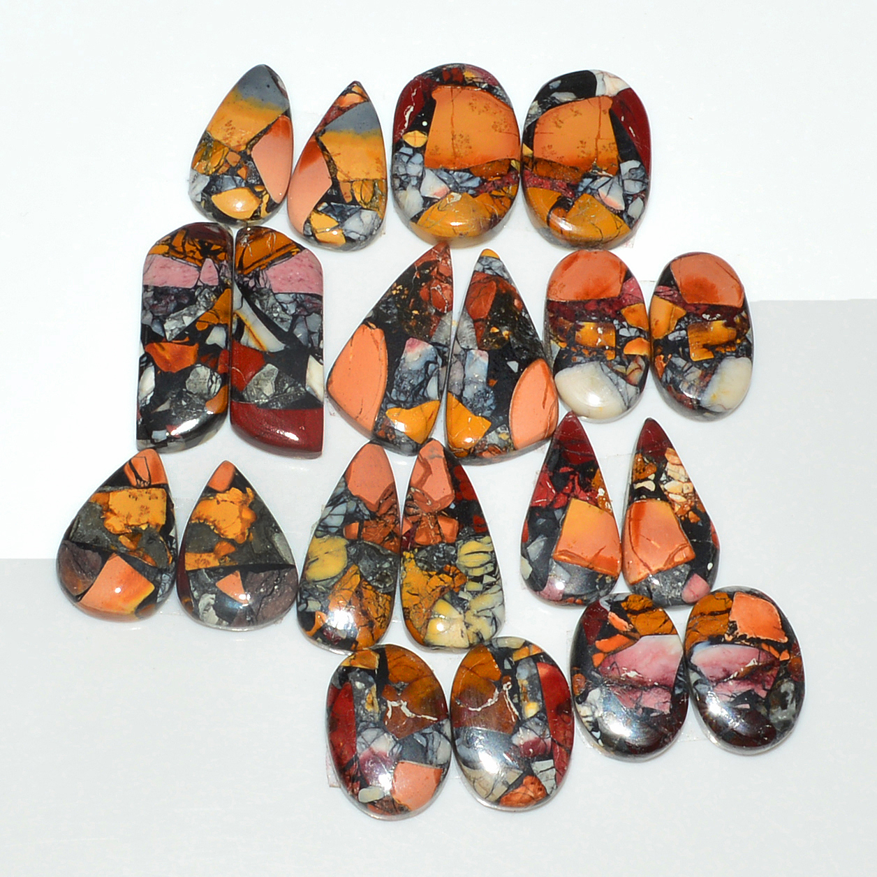 10 Pairs 144Cts Natural Mookaite Composite Gemstone Cabochon Pairs for Jewelry Making 21x6 15x8mm 19282