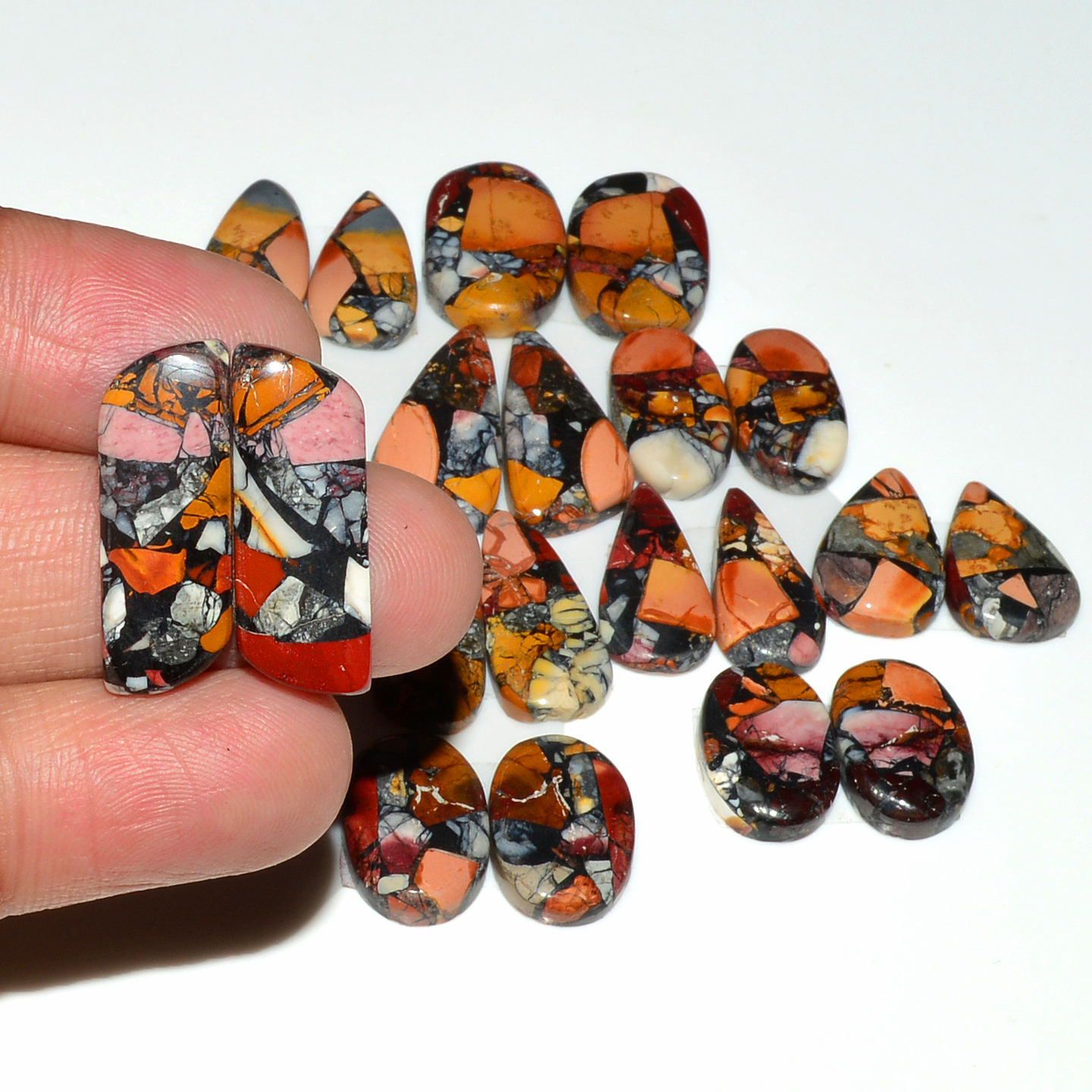 10 Pairs 144Cts Natural Mookaite Composite Gemstone Cabochon Pairs for Jewelry Making 21x6 15x8mm 19282
