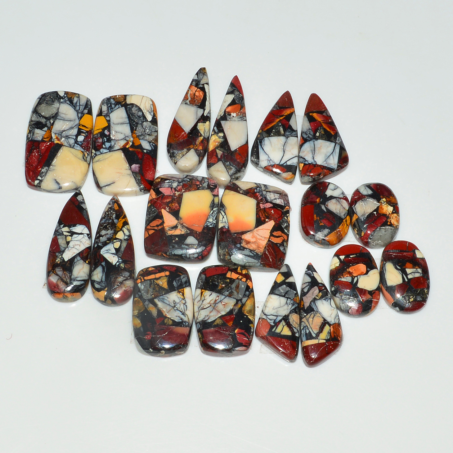 9 Pairs 183Cts Natural Mookaite Composite Gemstone Cabochon Pairs for Jewelry Making 22x12 12x8mm 19283